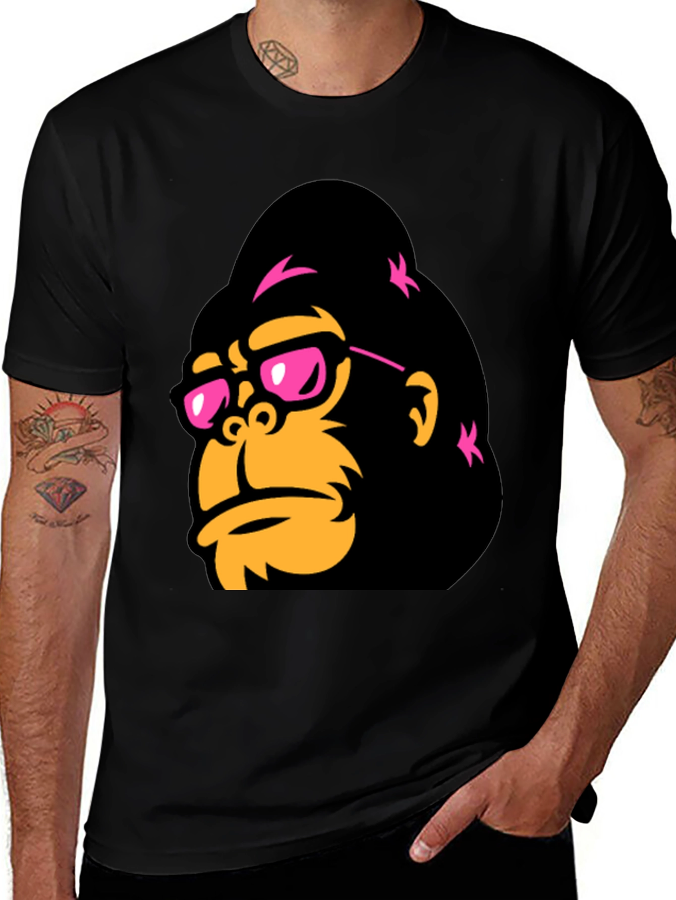 Variant 6 of Cool Gorilla Graphic Tee - Black Crew Neck T-Shirt