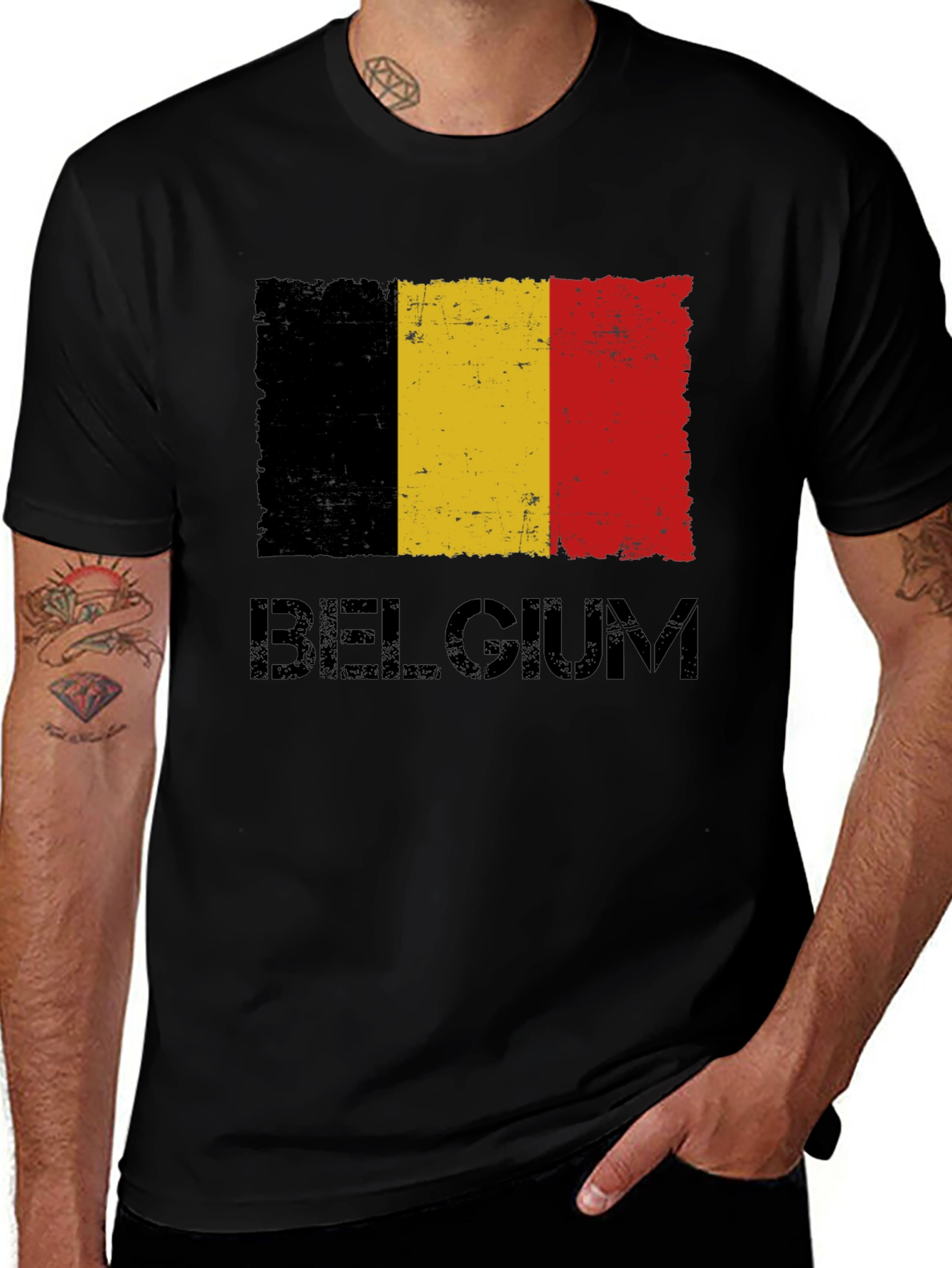 Belgium Flag Graphic T-Shirt - Distressed Design