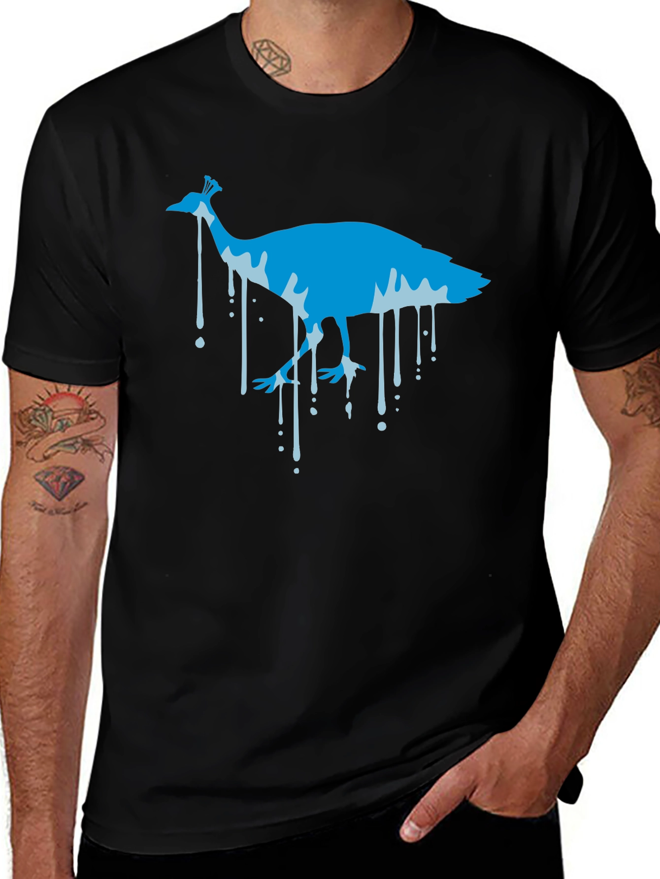 Variant 18 of Blue Peacock Graphic Print Black T-Shirt
