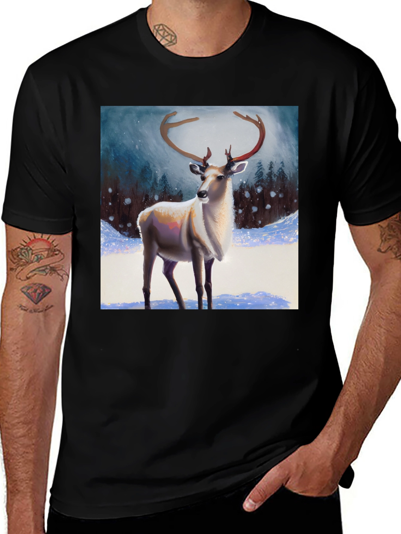 Variant 5 of Reindeer Winter Scene Graphic Tee