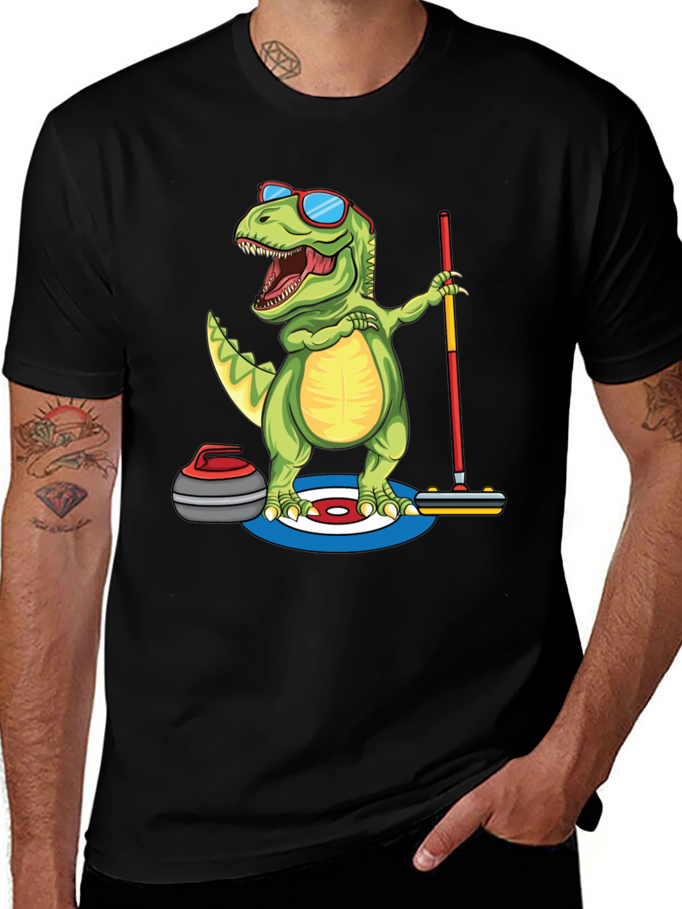 Variant 27 of Dinosaur Curling T-Shirt - Funny Dino Design