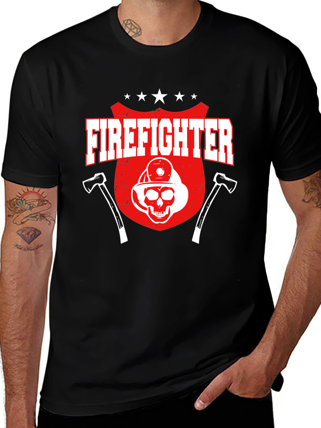 Variant 18 of Firefighter Skull Graphic Tee - Black Cotton T-Shirt