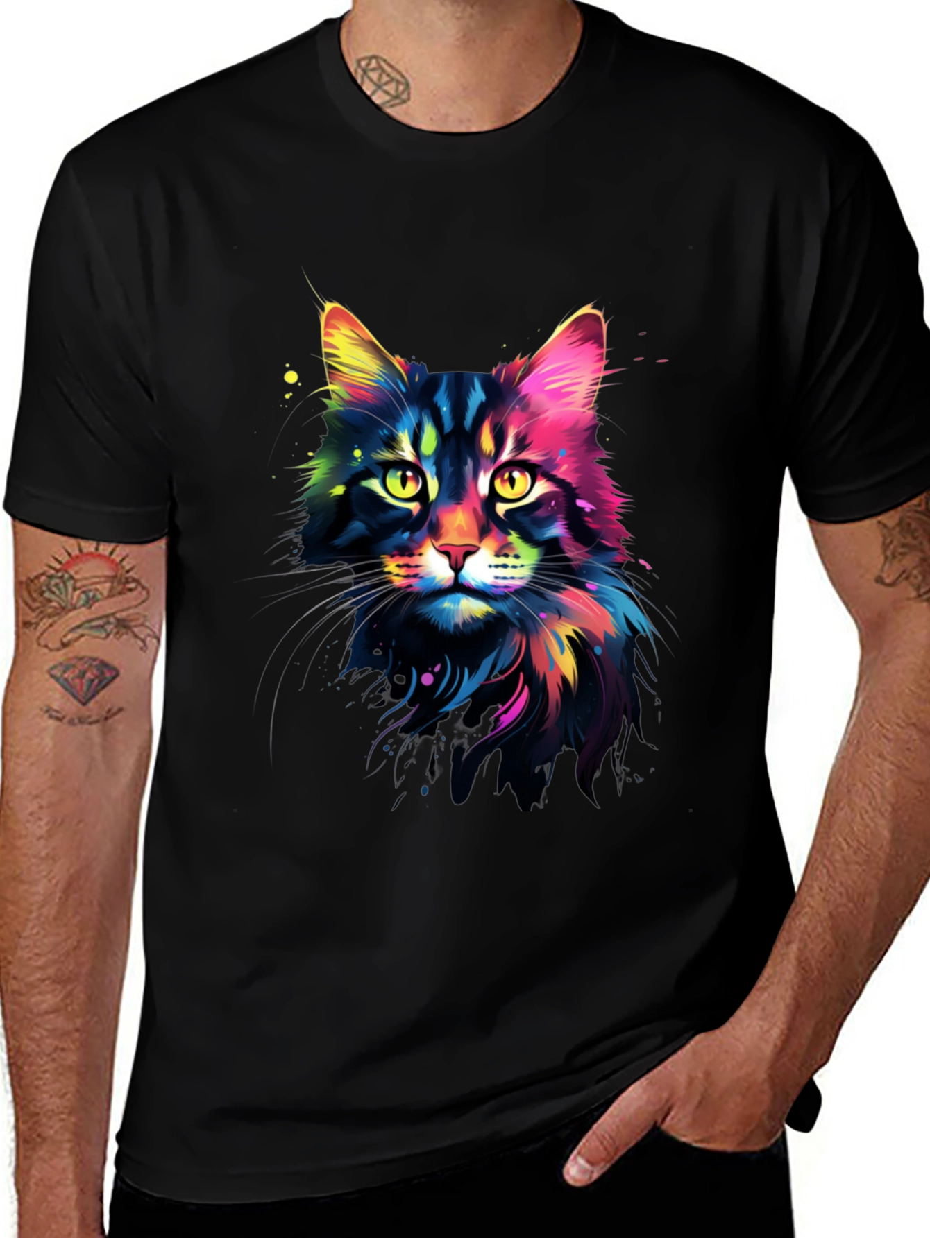 Variant 20 of Vibrant Cat Graphic Tee - Unisex Black T-Shirt