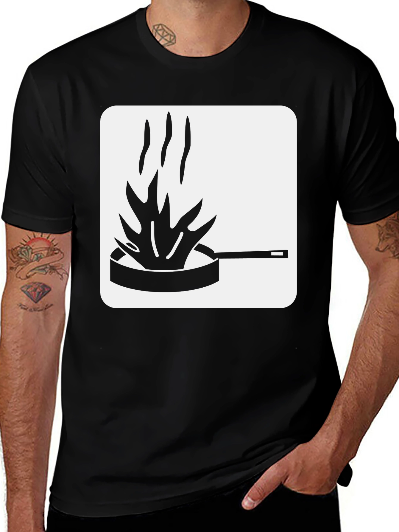 Funny Kitchen Fire T-Shirt - Black Cotton Tee