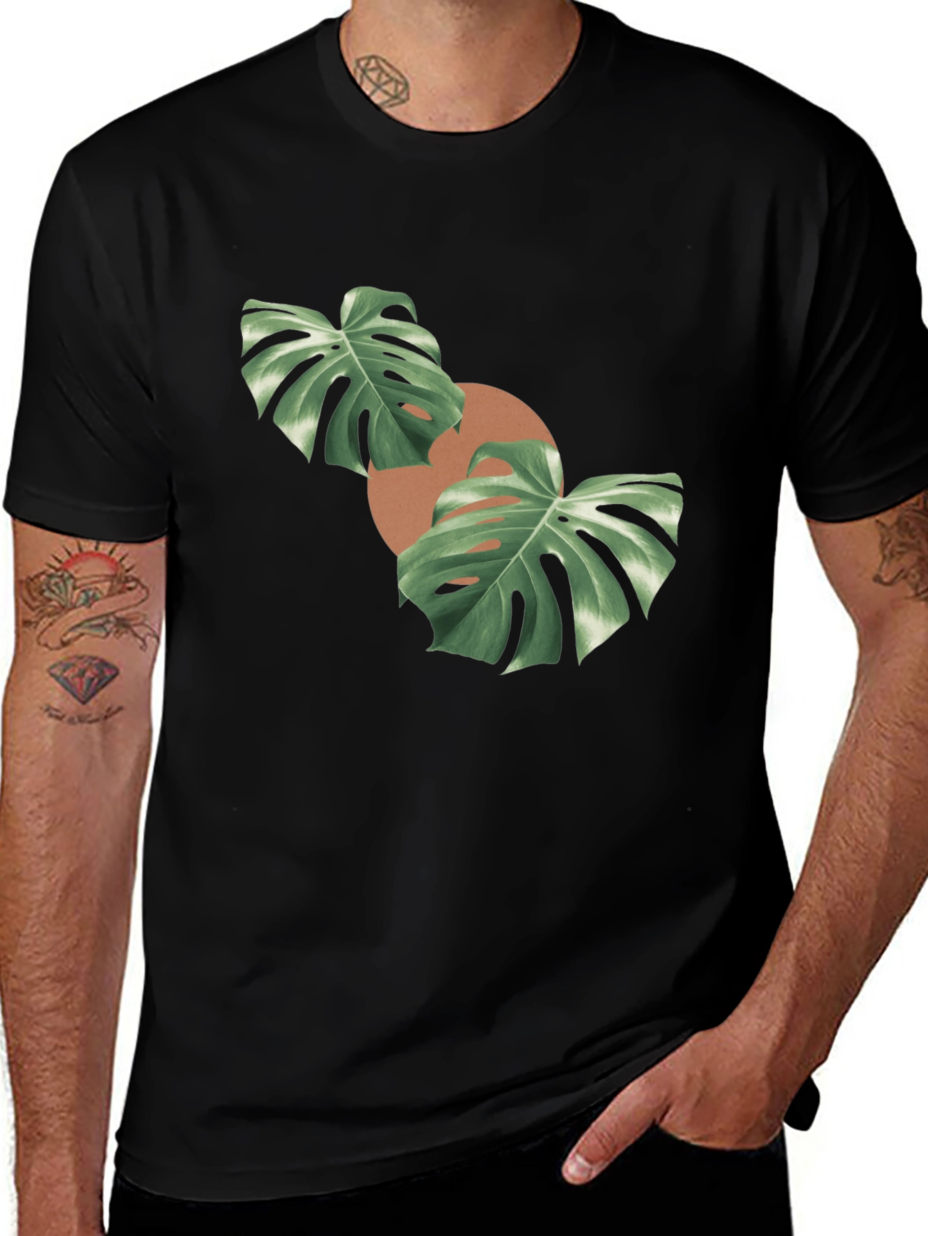 Variant 18 of Monstera Leaf Graphic Black T-Shirt