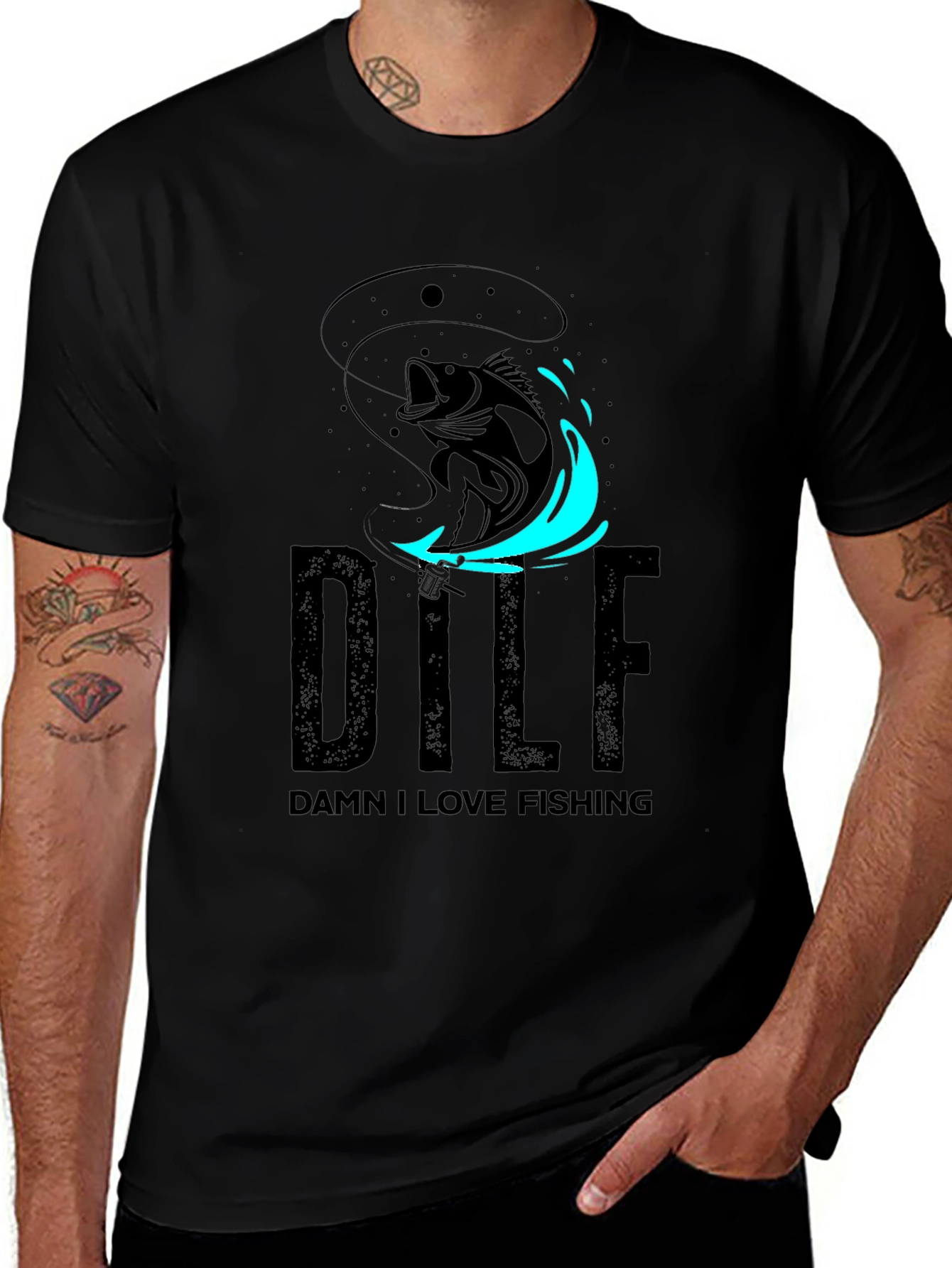 Variant 27 of DILF Damn I Love Fishing Graphic Tee - Black