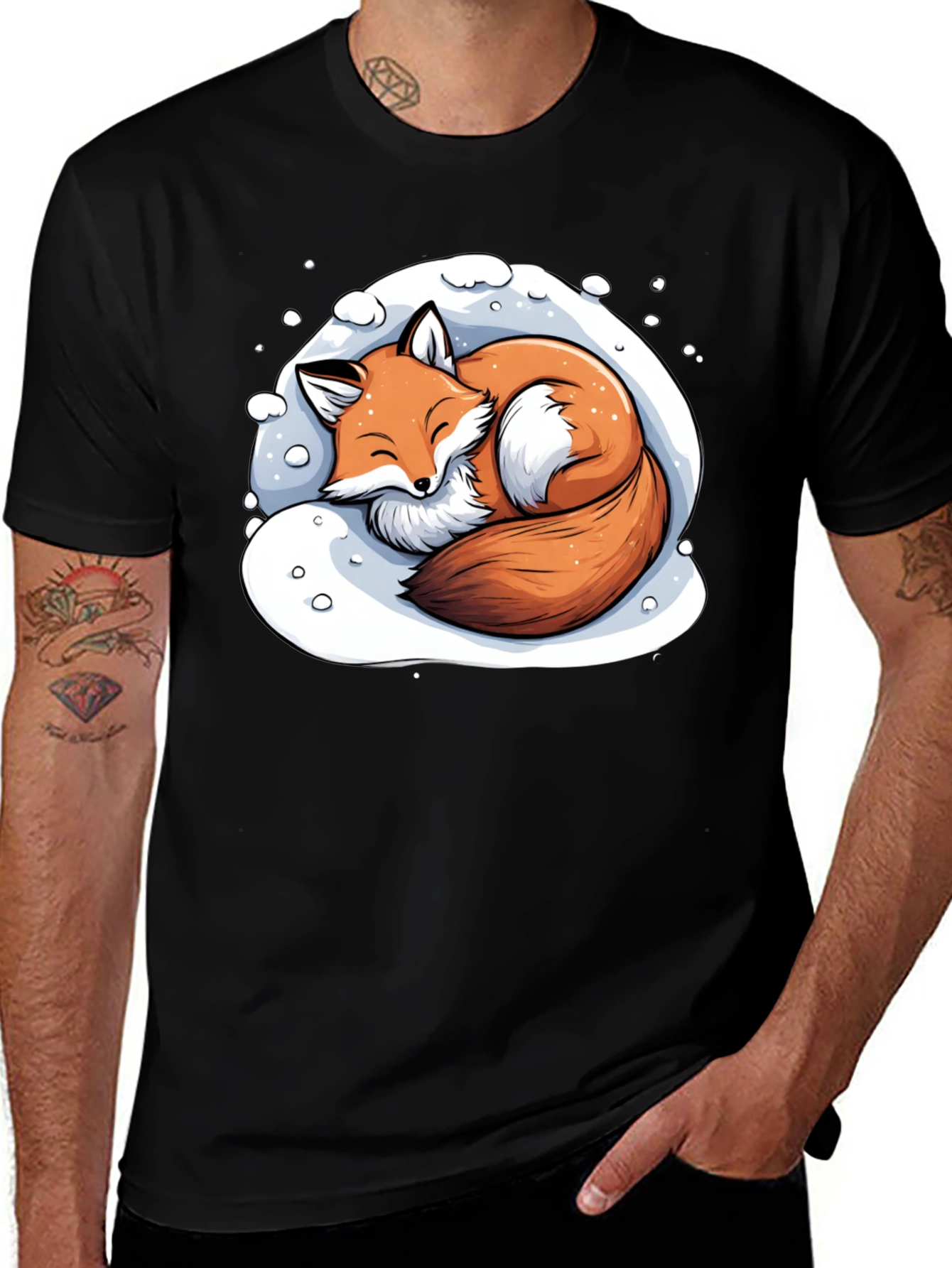 Black Cozy Fox Graphic T-Shirt - Soft & Stylish main image