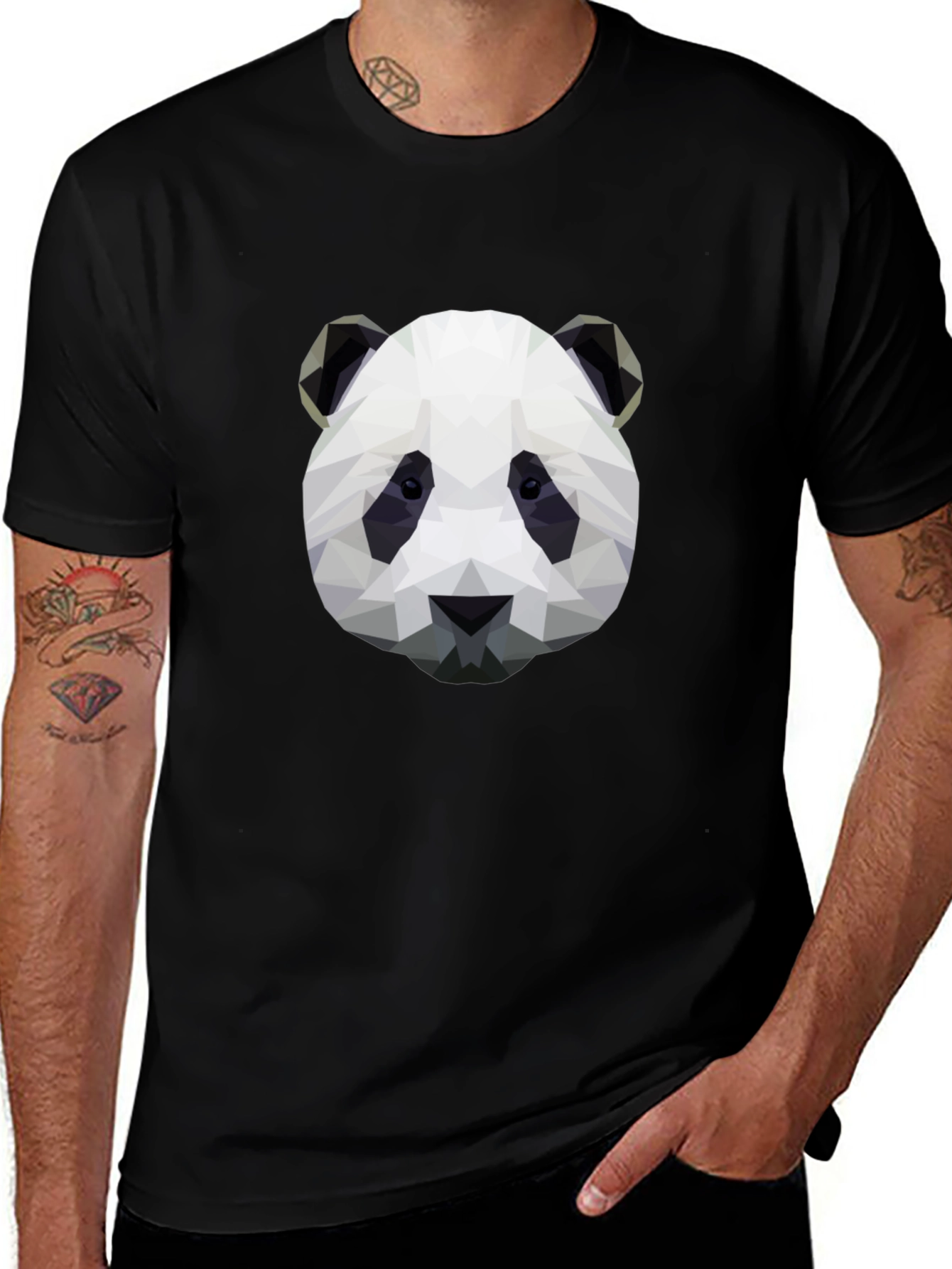 Geometric Panda Graphic T-Shirt - Black