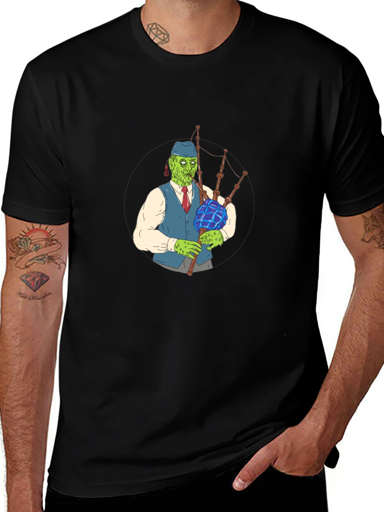 Variant 13 of Zombie Bagpiper T-Shirt - Unique Graphic Tee