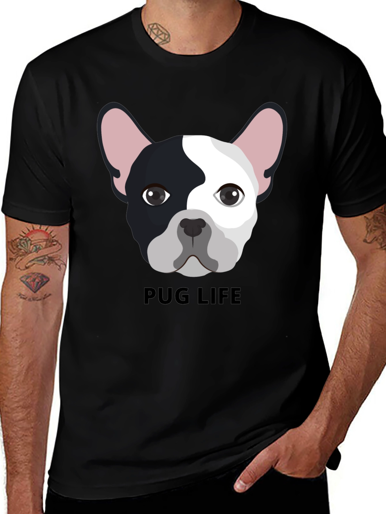 Variant 6 of Pug Life Graphic Tee - Black Cotton T-Shirt
