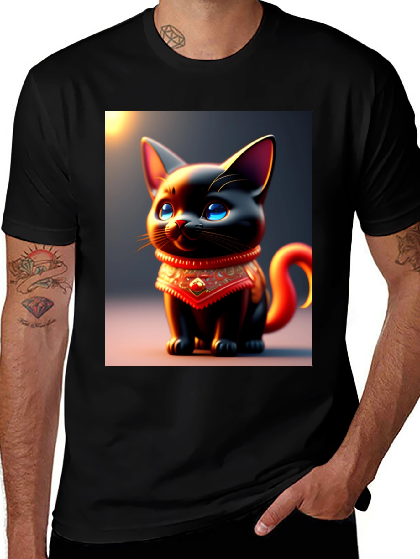 Variant 6 of Cute Cartoon Cat Black T-Shirt
