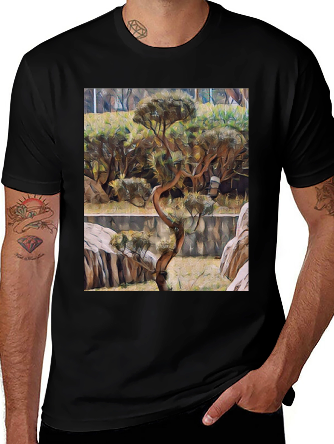 Variant 30 of Bonsai Tree Graphic Tee - Artistic Black T-Shirt