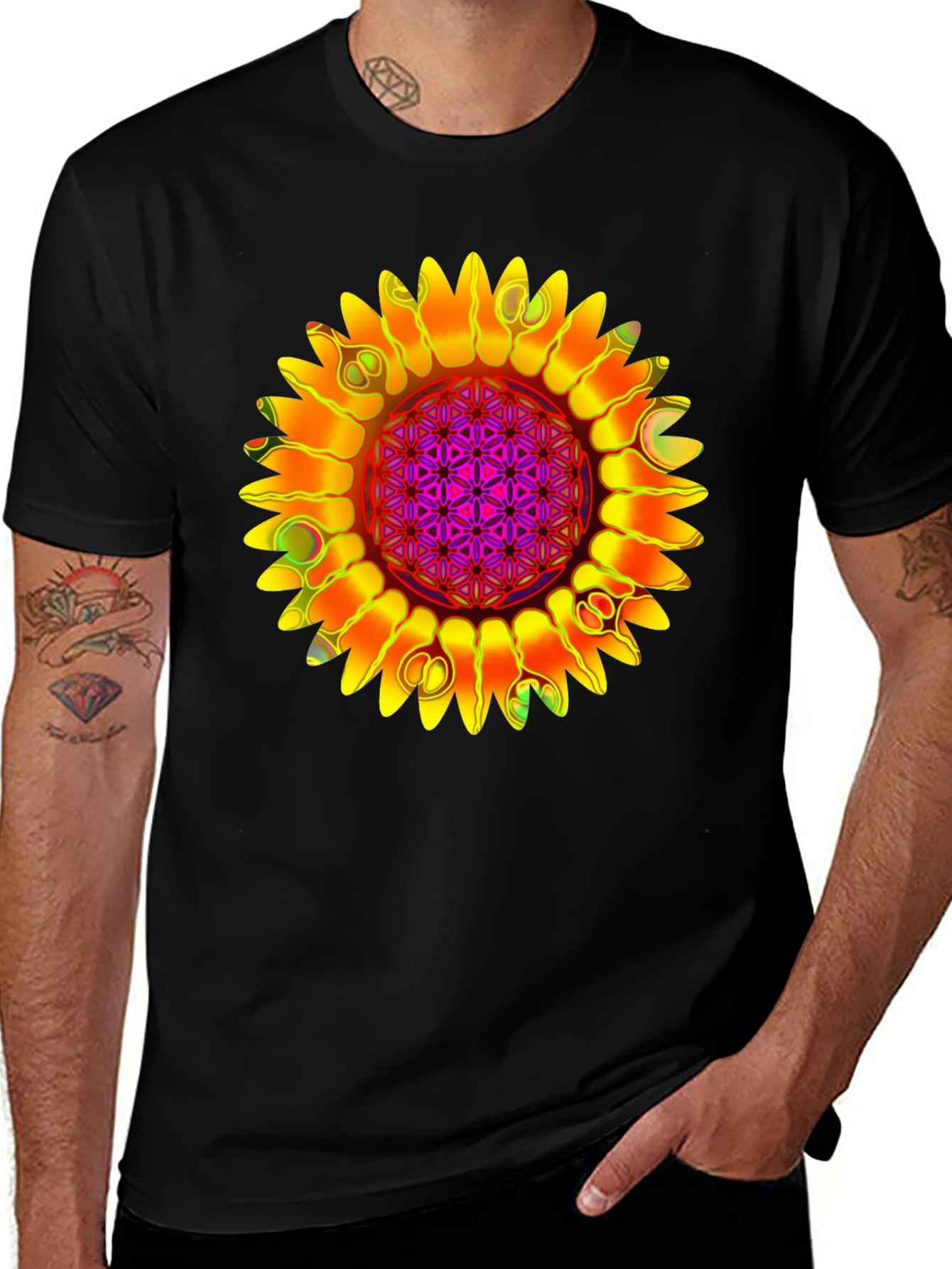 Variant 21 of Psychedelic Sunflower Graphic Tee - Black