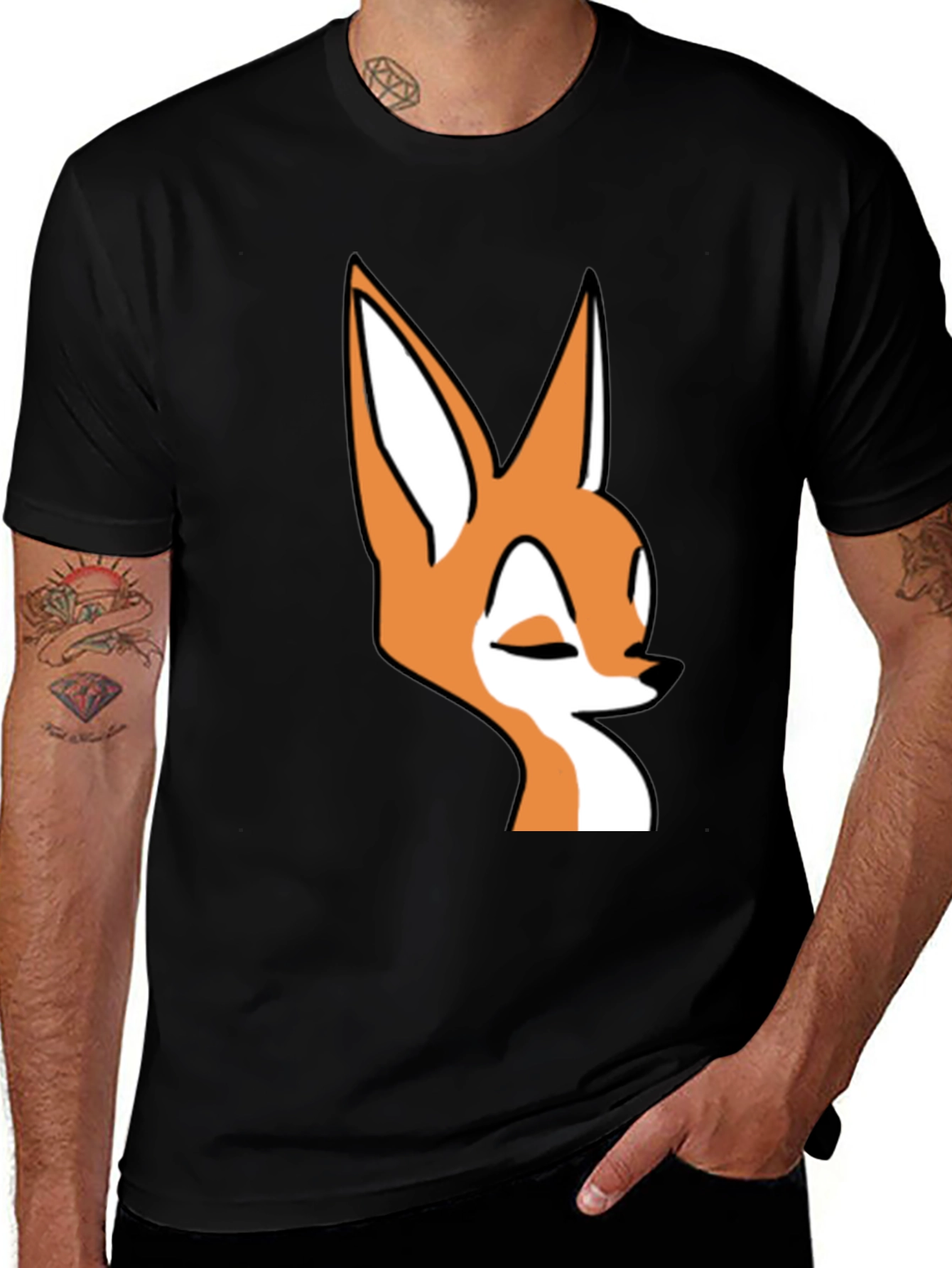 Variant 12 of Fox Cartoon Graphic Black T-Shirt