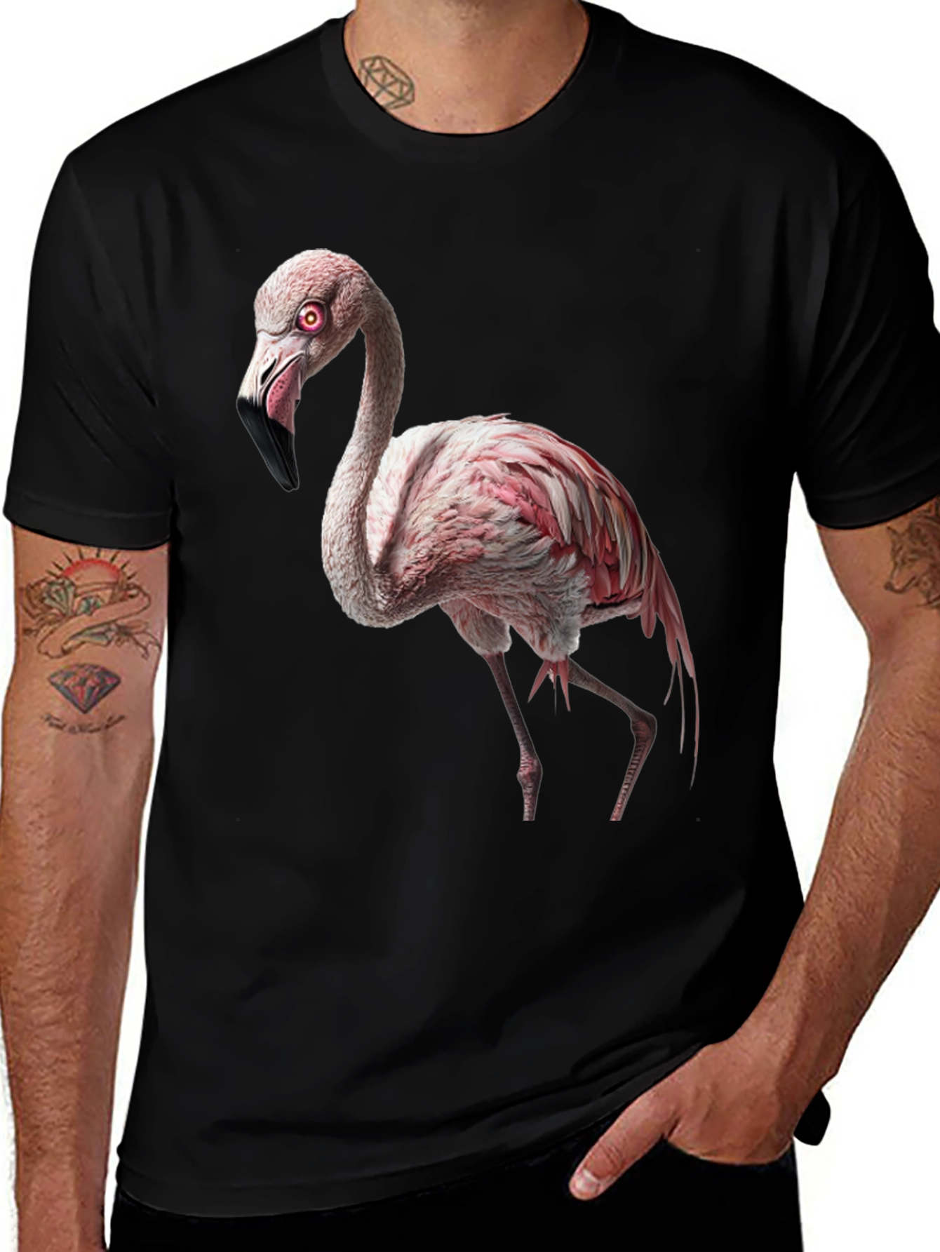 Variant 27 of Flamingo Graphic Tee - Black Cotton Shirt