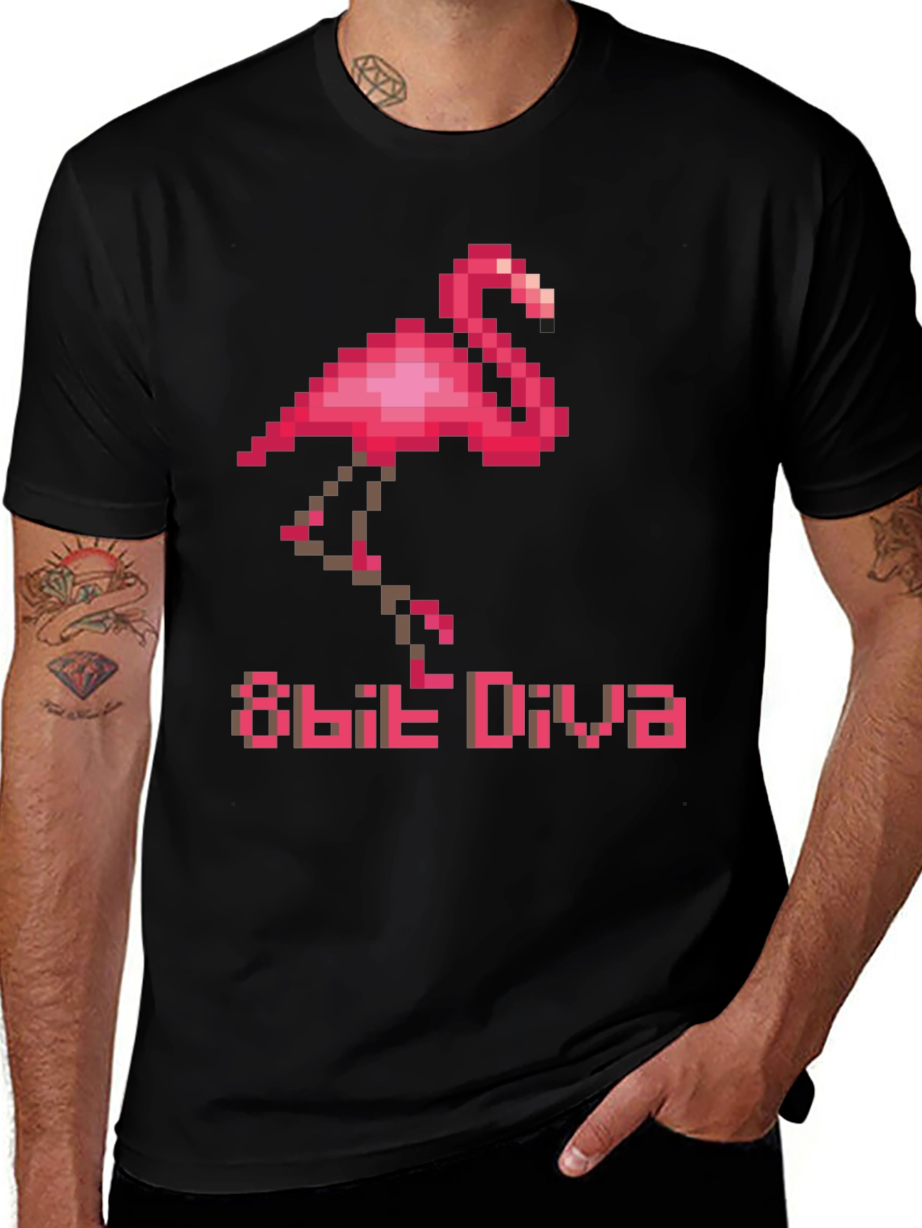 Variant 27 of 8-Bit Diva Flamingo T-Shirt - Retro Pixel Art
