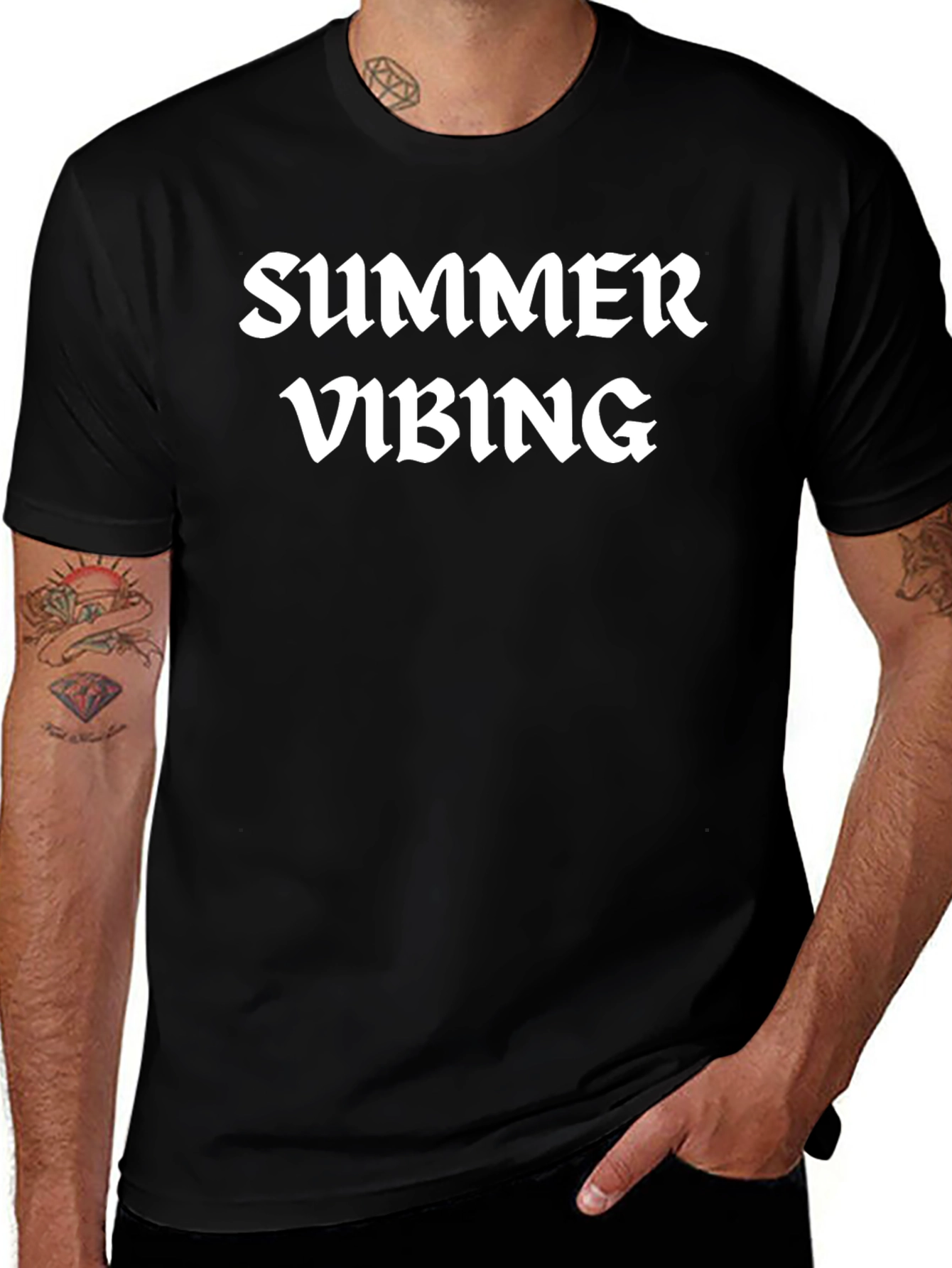 Summer Vibing Black Cotton T-Shirt