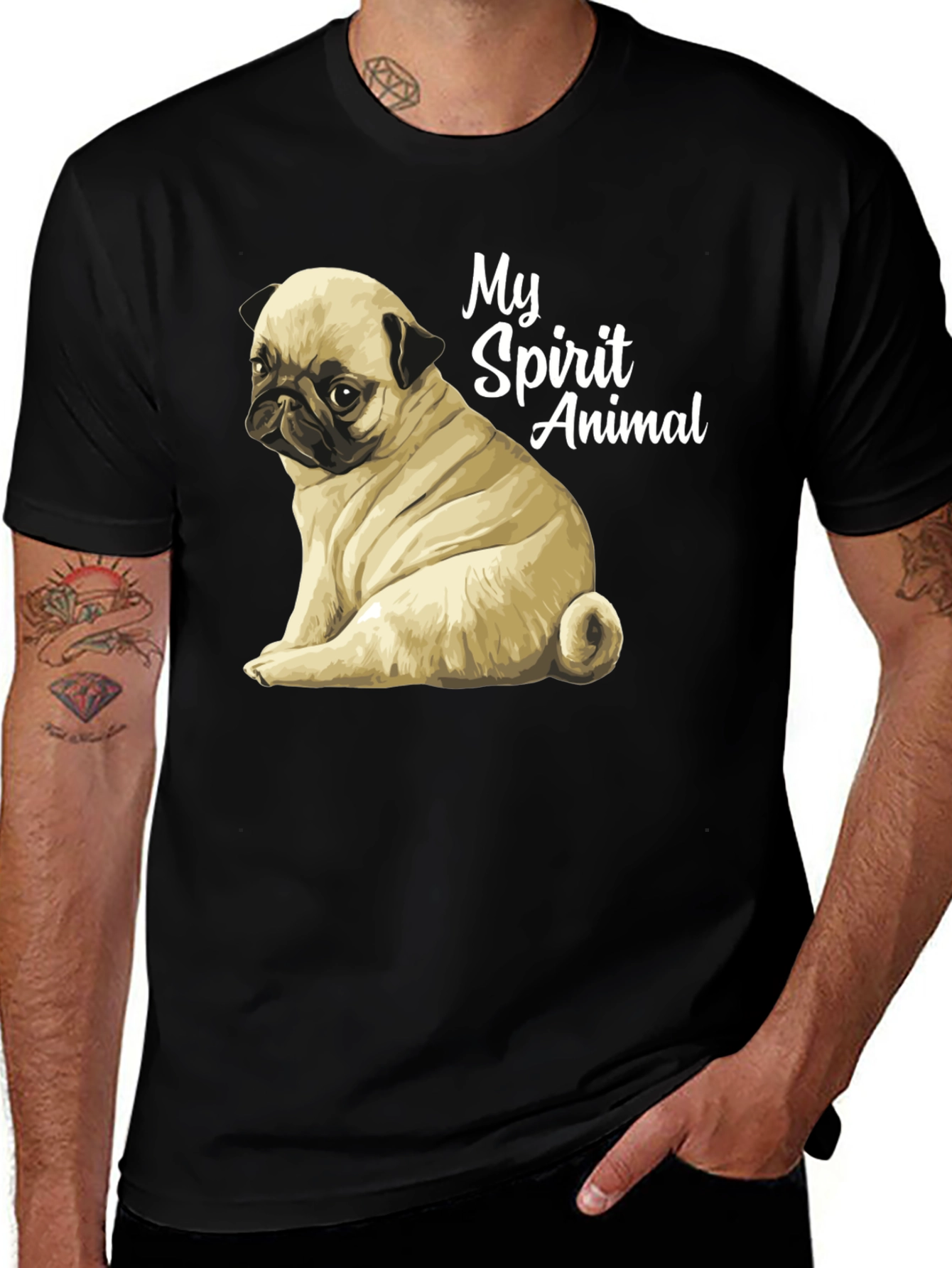 Black Pug Spirit Animal Black T-Shirt main image