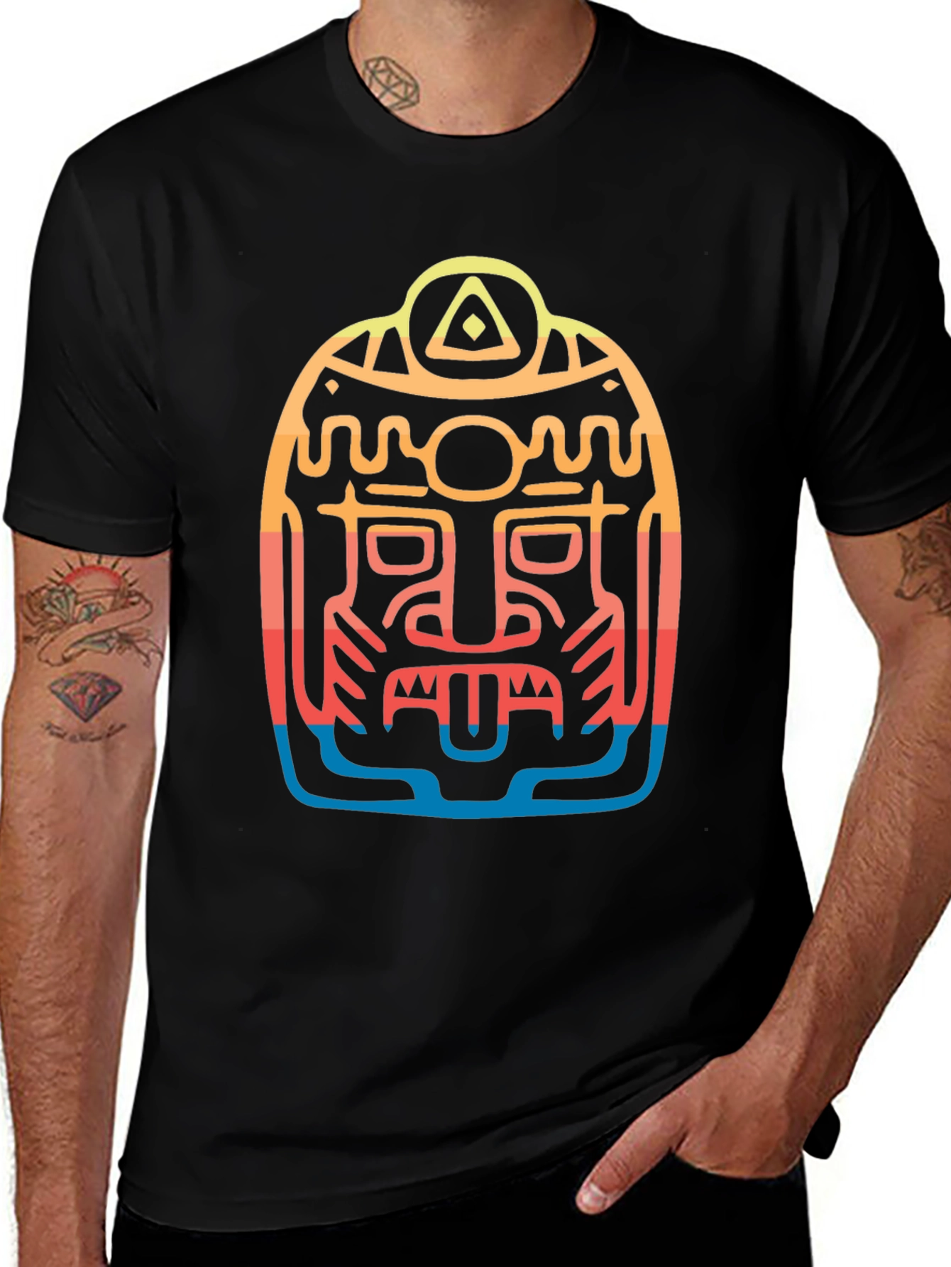 Aztec Mask Graphic Tee - Cool Tribal Design T-Shirt