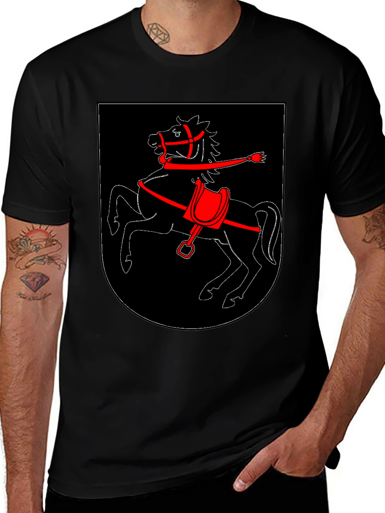 Variant 25 of Black T-Shirt with Horse Crest Graphic