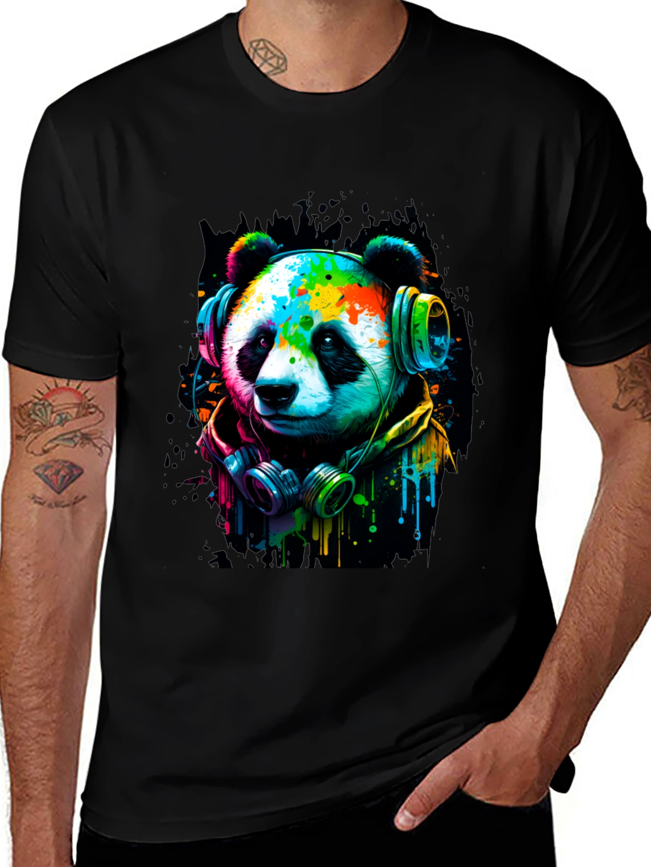 Variant 8 of Cool Panda with Headphones Graphic Tee
