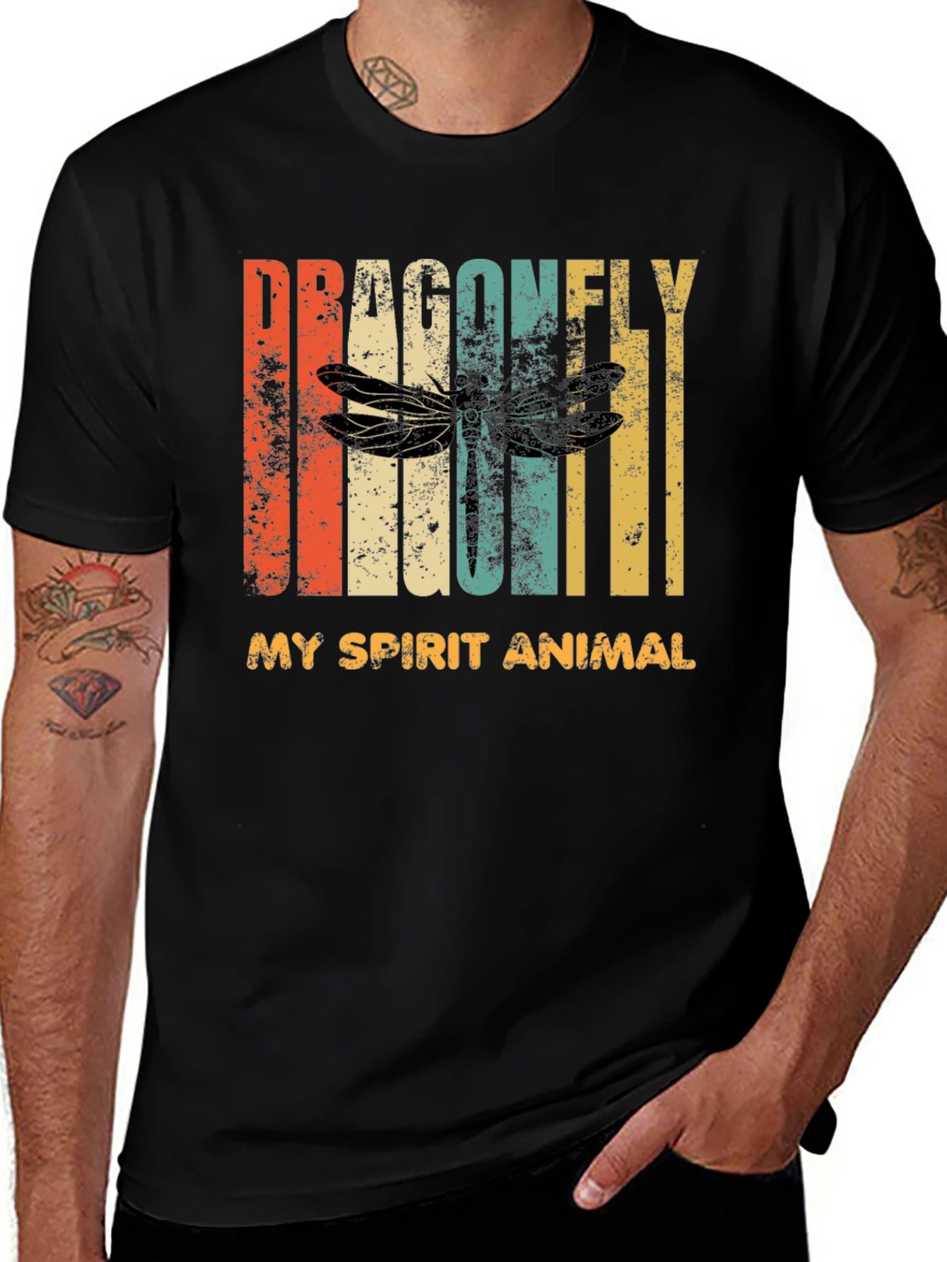 Black Dragonfly Spirit Animal Graphic T-Shirt - Vintage Style main image