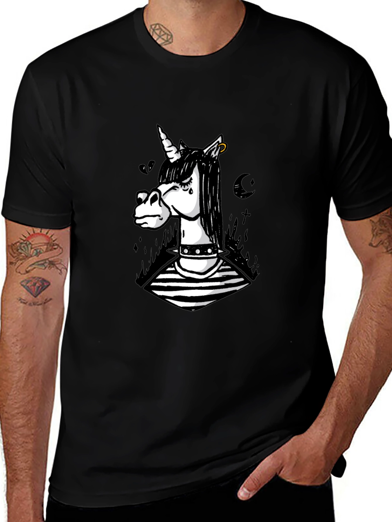 Emo Unicorn Graphic T-Shirt - Black Cotton Tee