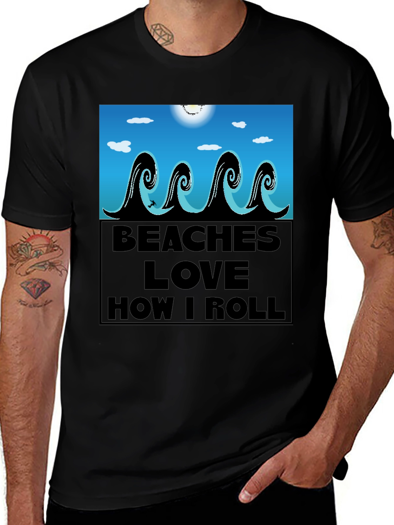 Variant 14 of Beaches Love How I Roll T-Shirt, Surfing Wave Design