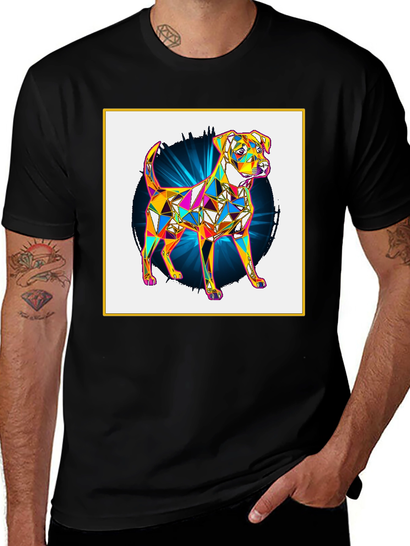 Variant 14 of Geometric Dog Art T-Shirt - Colorful Triangle Design