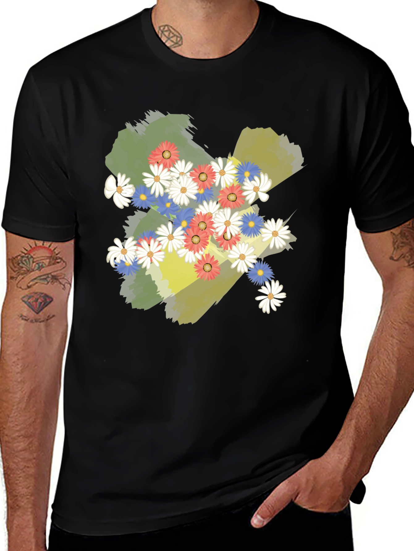 Variant 23 of Floral Grunge Graphic T-Shirt - Black Cotton Tee