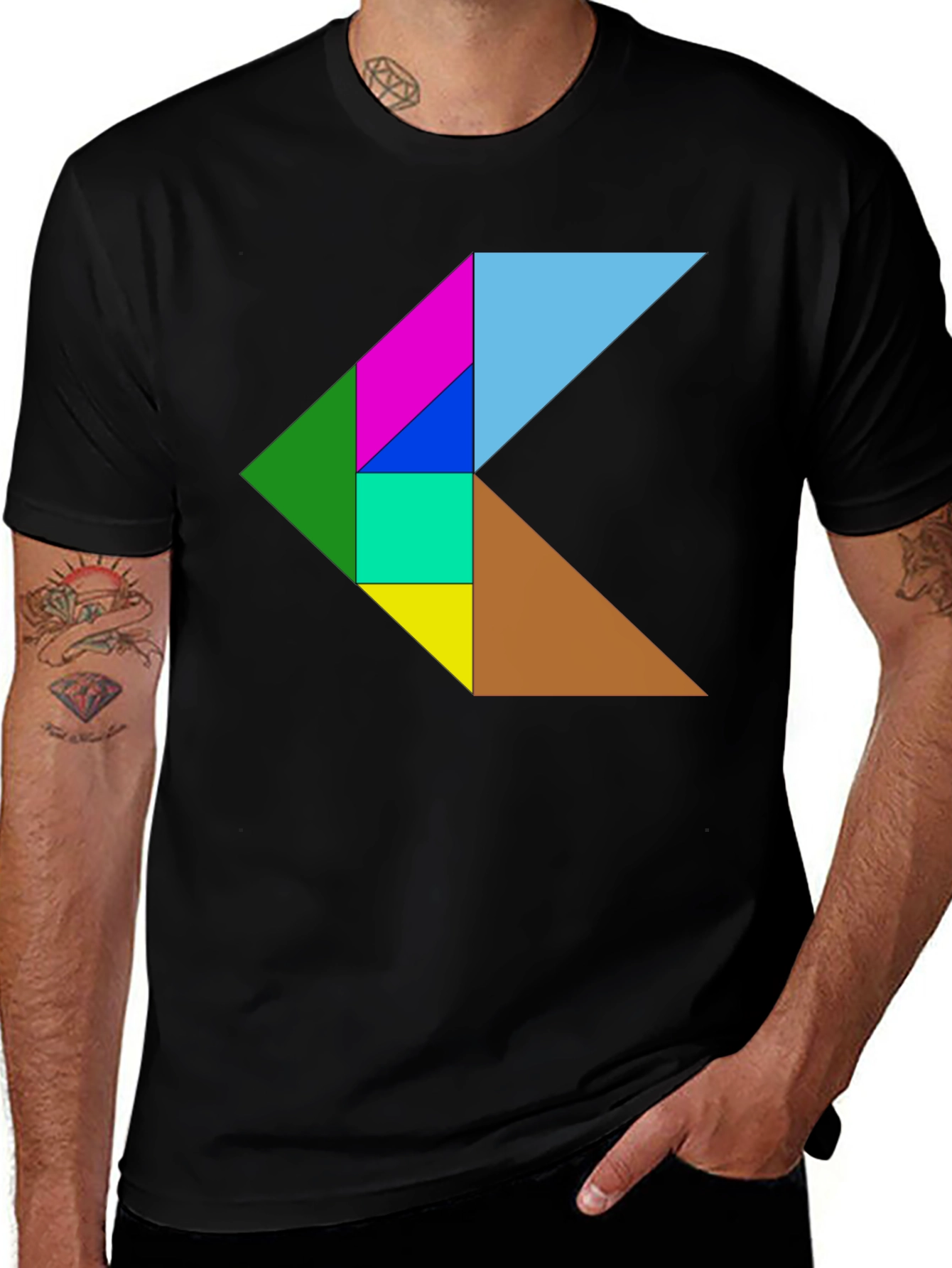 Geometric Puzzle Design Black T-Shirt