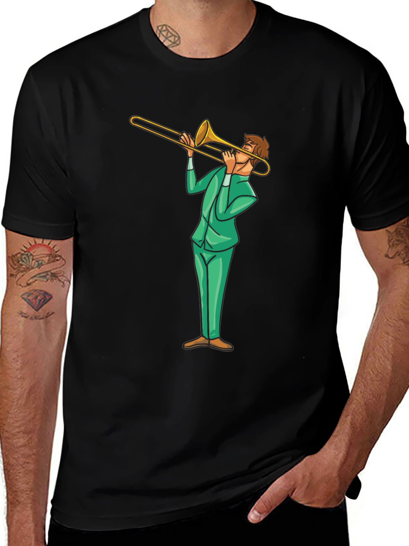 Variant 3 of Trombone Player Graphic Tee - Black Cotton T-Shirt