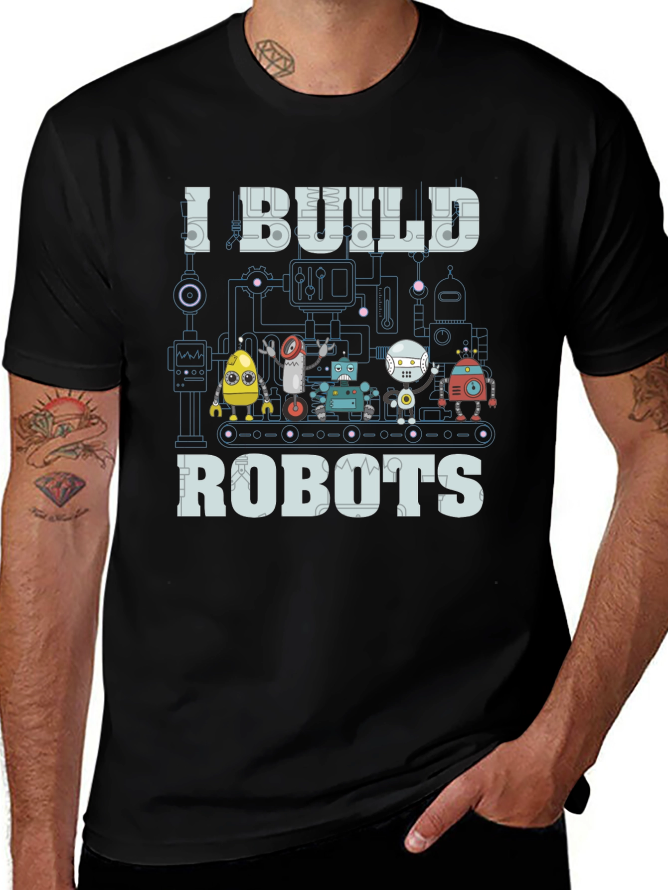 Variant 5 of I Build Robots Graphic Tee - Black