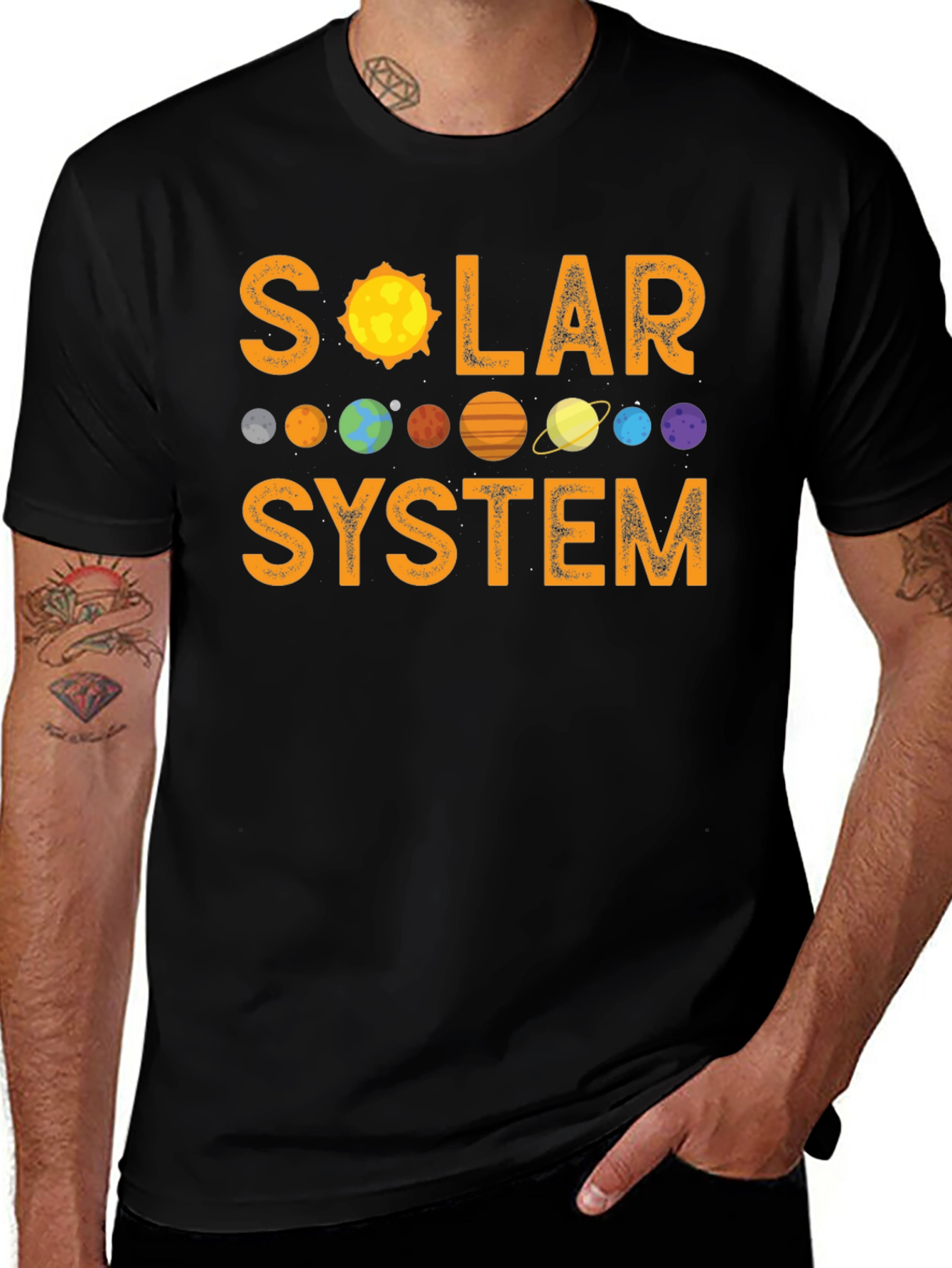 Variant 25 of Solar System Graphic Print Black T-Shirt