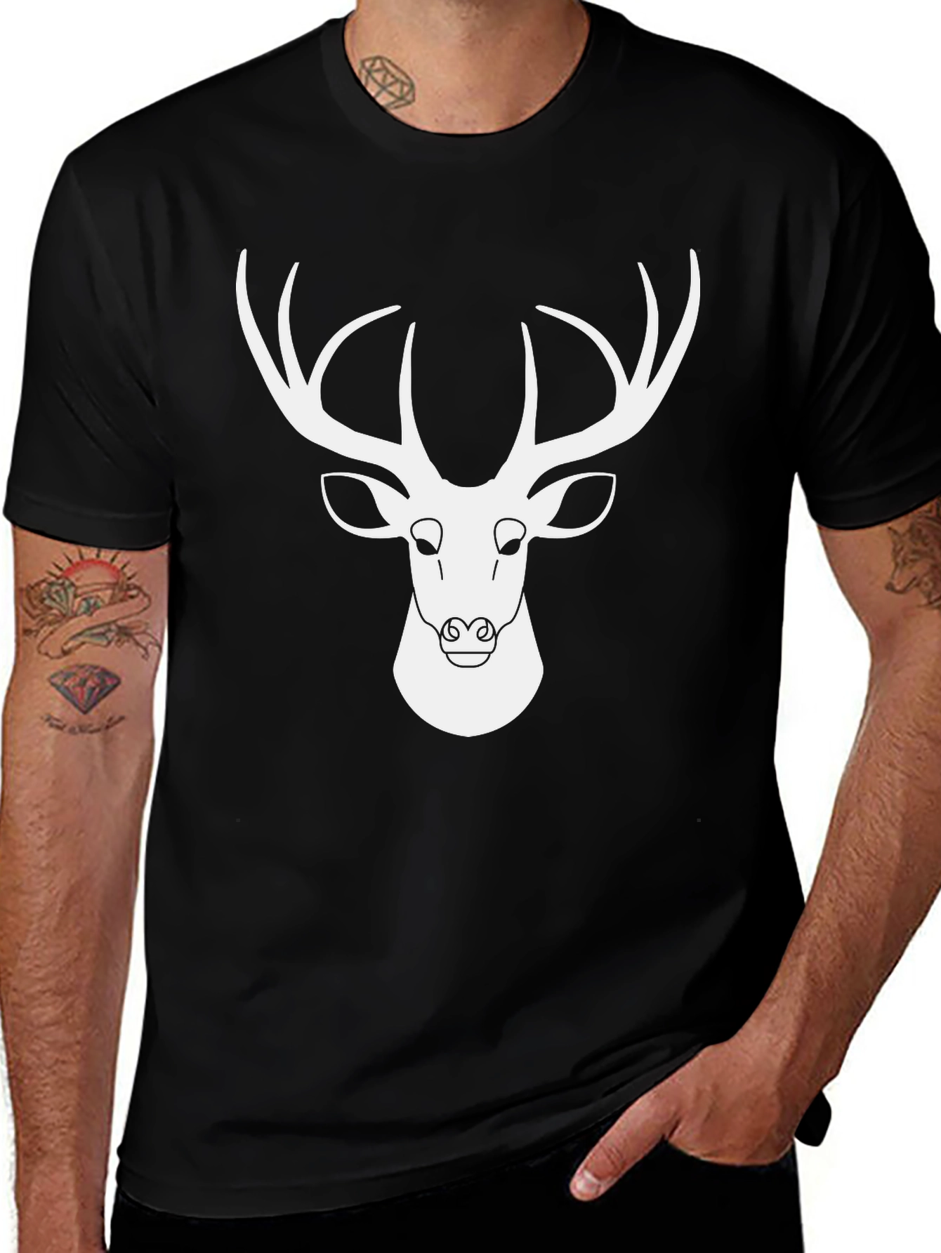 Variant 19 of Deer Graphic Tee - Black Cotton Blend Casual Shirt