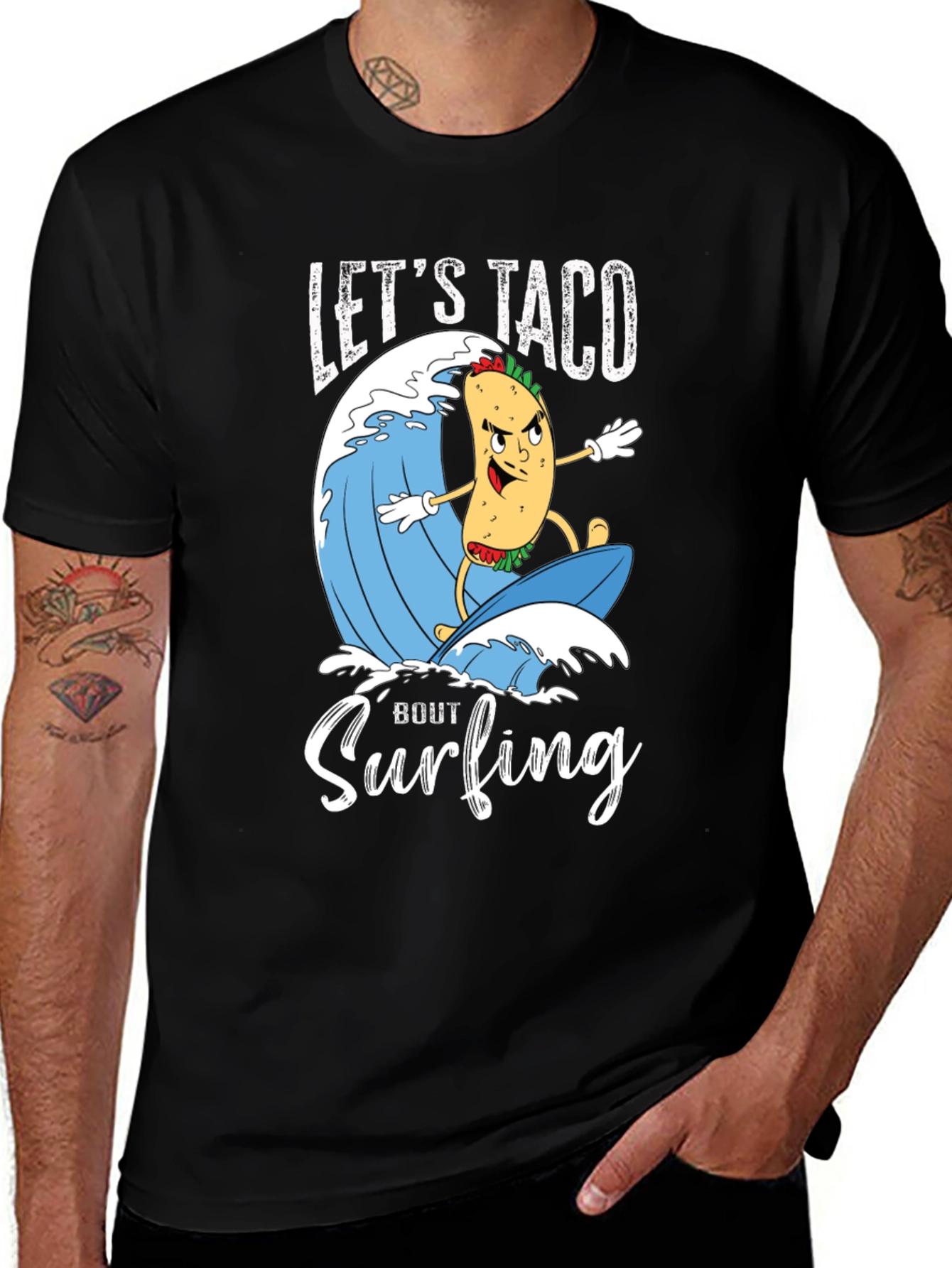 Variant 21 of Let's Taco 'bout Surfing Black T-Shirt