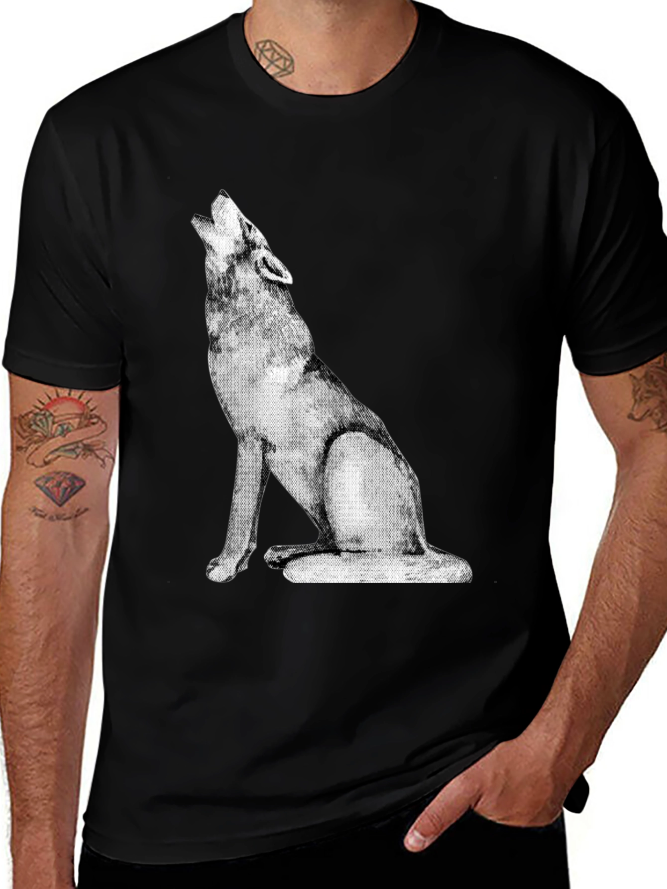 Variant 18 of Wolf Howl Graphic Tee - Black Cotton Casual Shirt