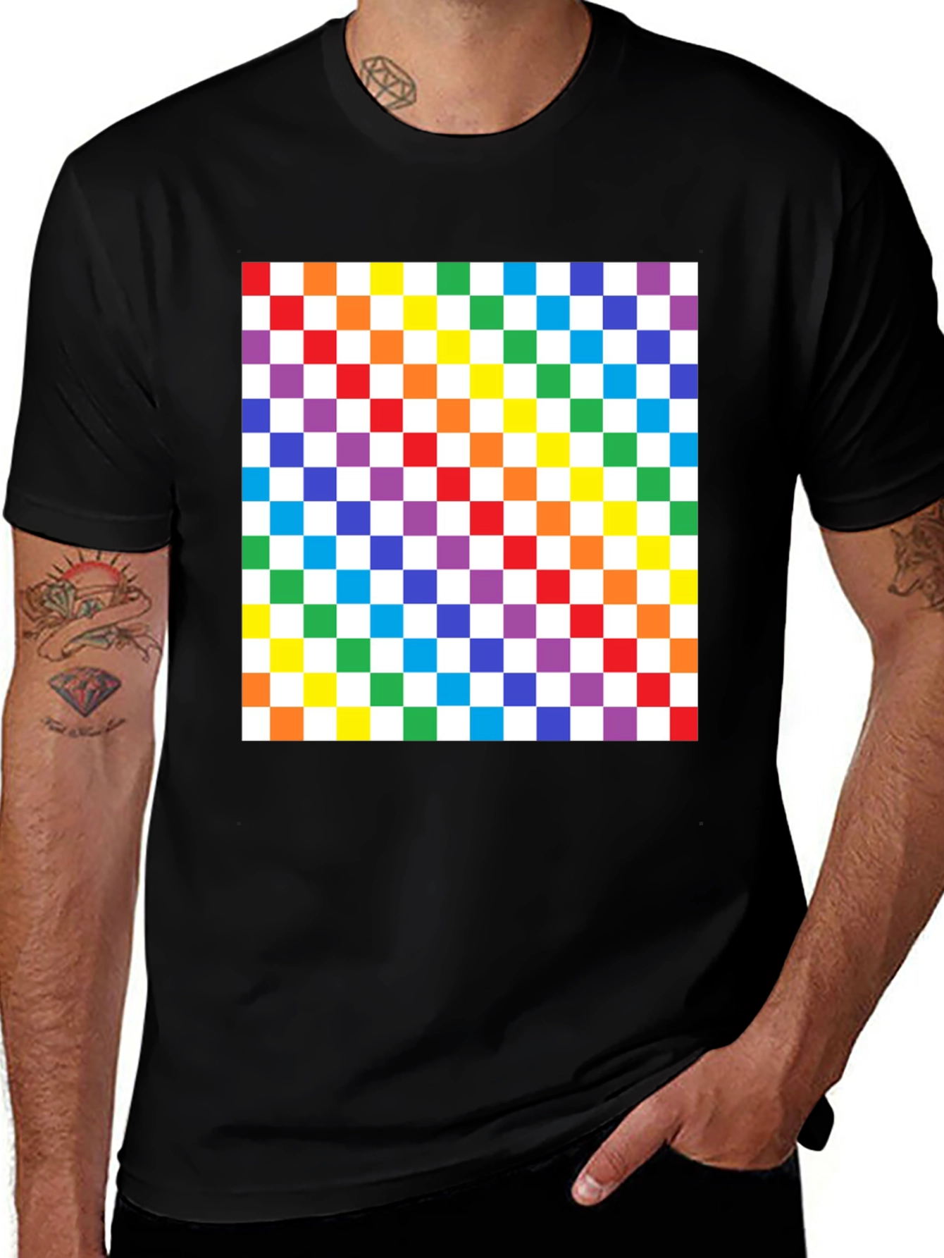 Variant 20 of Rainbow Checkerboard Graphic Tee - Bold Pattern T-Shirt