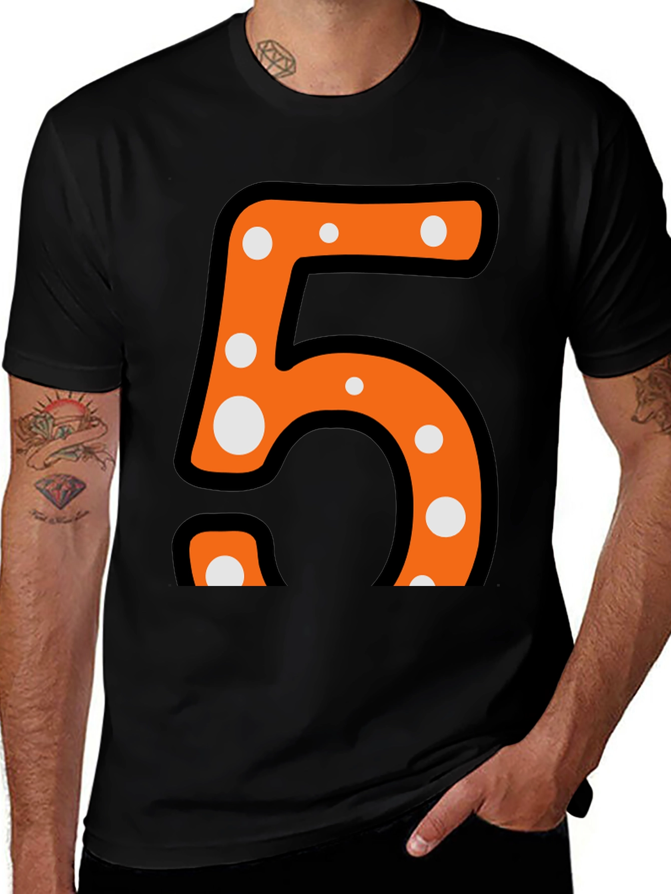 Variant 6 of Fun Number Five T-Shirt - Orange and Polka Dot Design