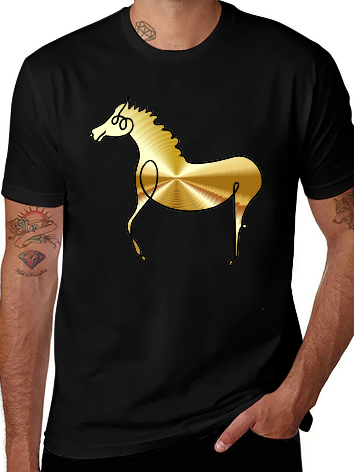 Variant 25 of Abstract Golden Horse Graphic Black T-Shirt