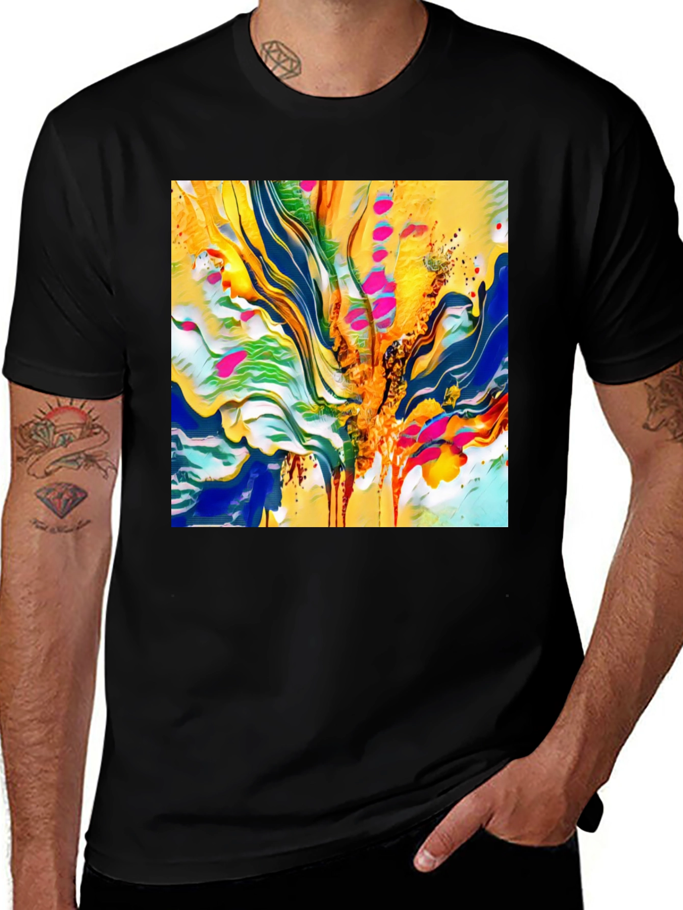 Variant 14 of Abstract Art Graphic Tee - Men's Black T-Shirt