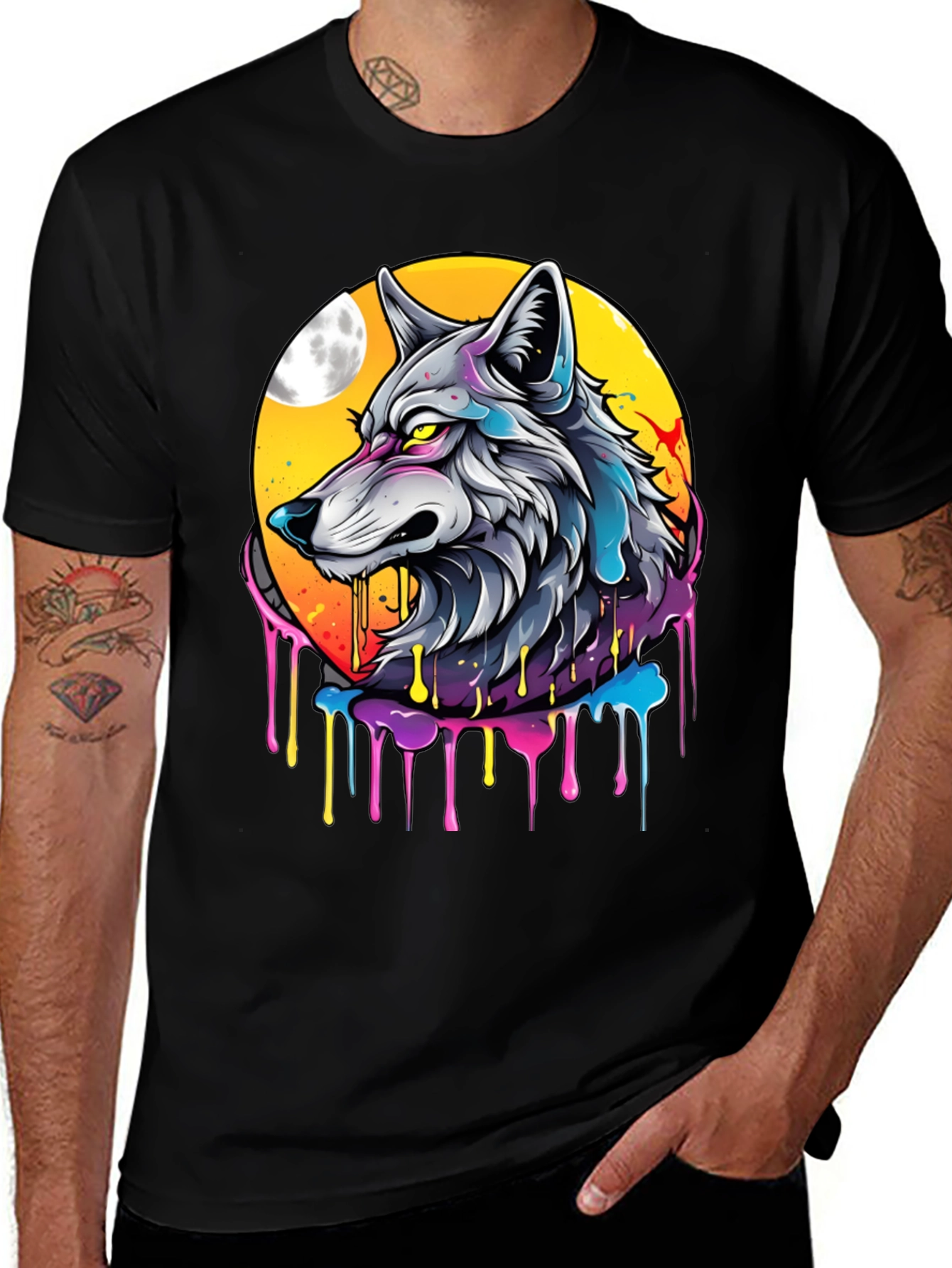 Variant 15 of Wolf Moon Graphic Tee - Artistic Black T-Shirt