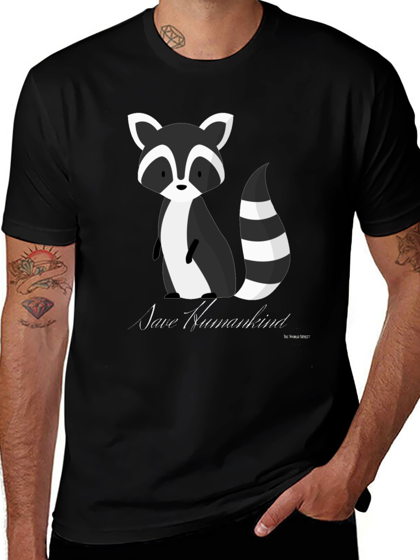 Variant 9 of Save Humankind Raccoon Graphic Tee - Black