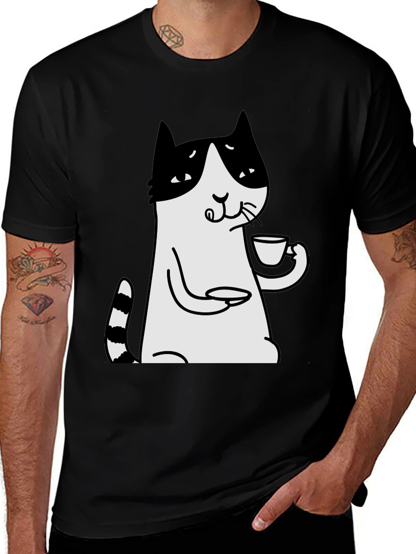 Variant 12 of Cool Cat T-Shirt - Coffee Drinking Feline Tee