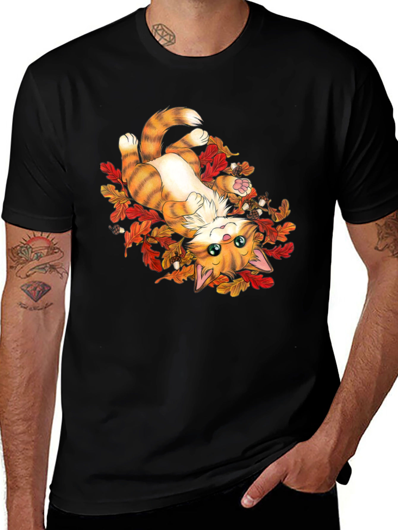 Variant 8 of Autumn Cat T-Shirt - Fall Leaves Kitten Tee