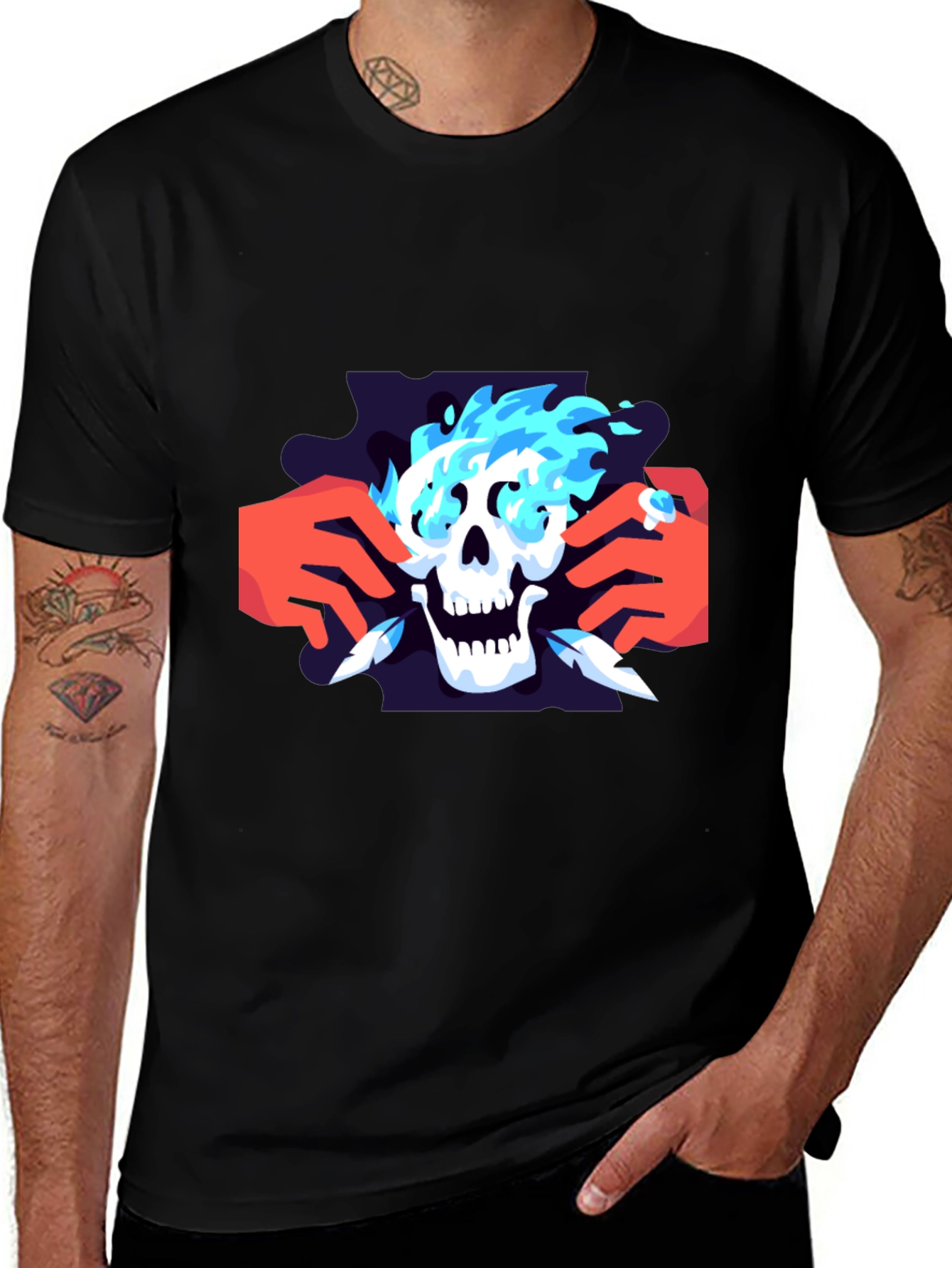 Variant 19 of Skull and Fire Graphic T-Shirt - Bold Style