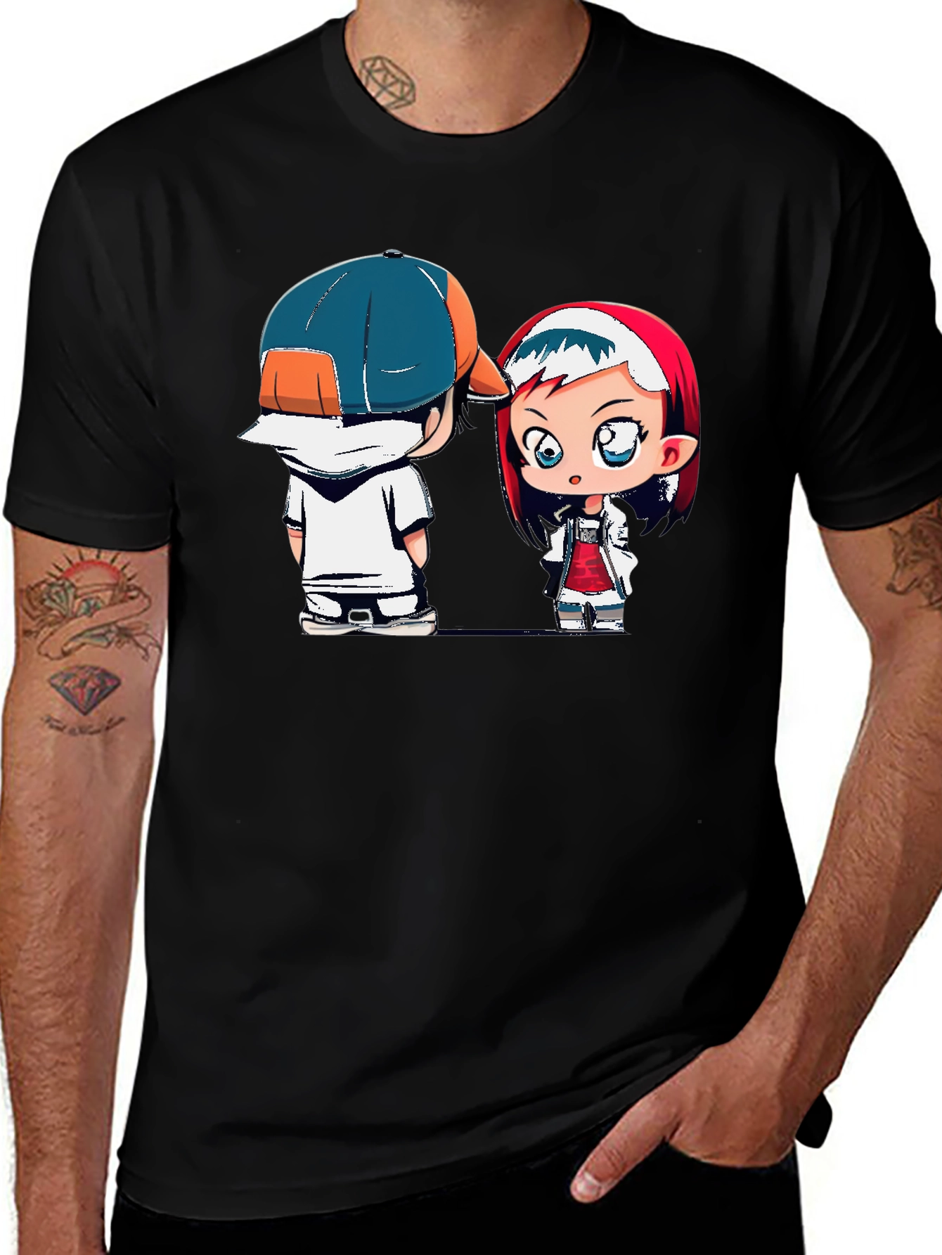 Variant 22 of Cartoon Couple Black T-Shirt