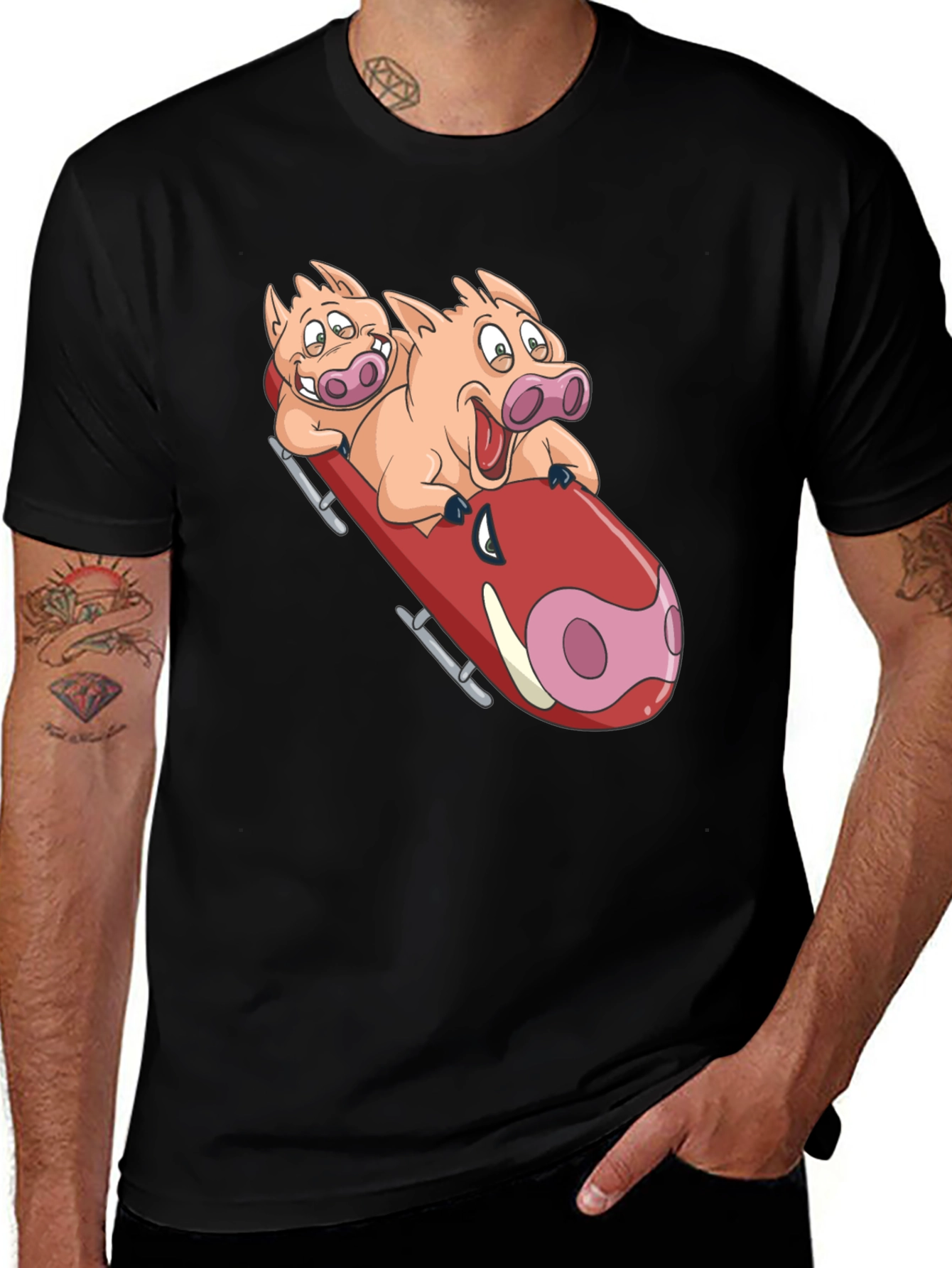 Variant 5 of Funny Pigs Bobsledding Graphic T-Shirt