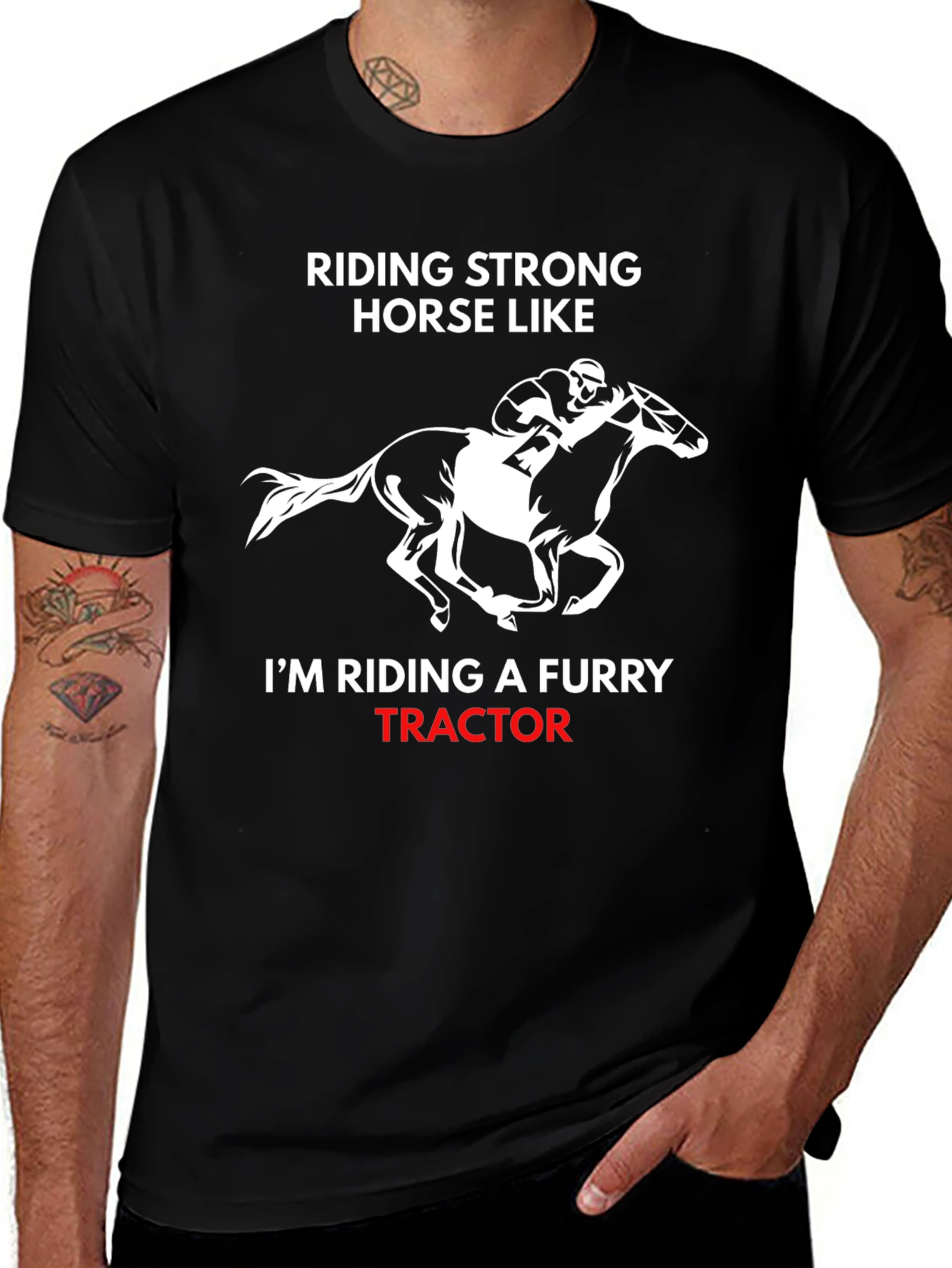 Funny Horse Riding Furry Tractor Graphic T-Shirt