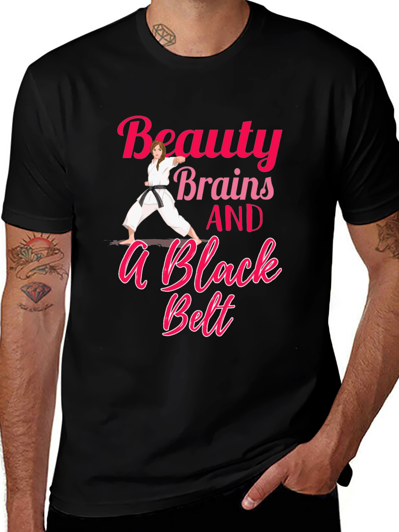 Variant 11 of Beauty Brains and a Black Belt T-Shirt Karate Martial Arts